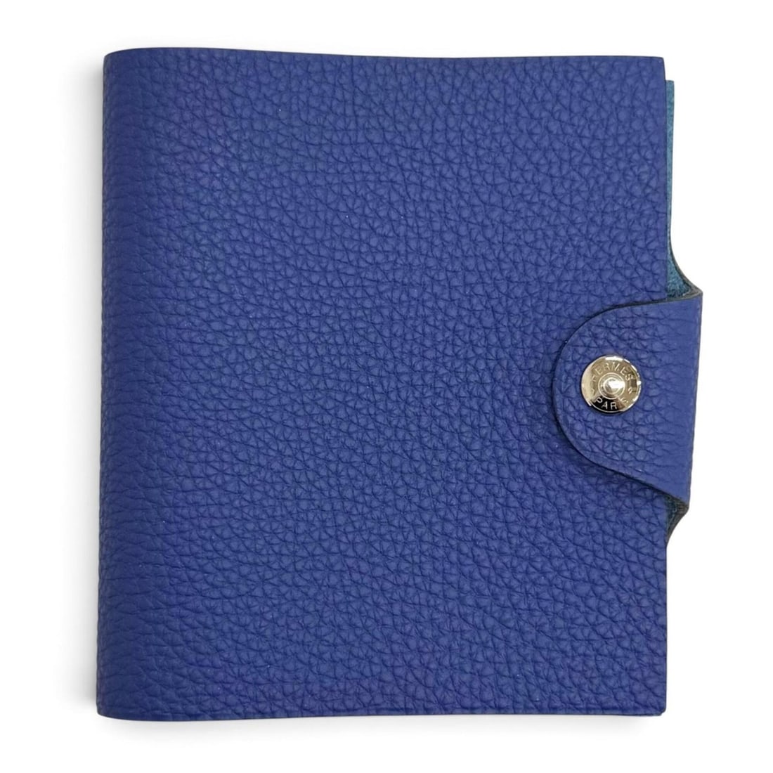 HERMES Ulysses Mini Notebook Cover, Togo Leather, Blue Brighton, Silver Hardware, Clou de Selle Snap