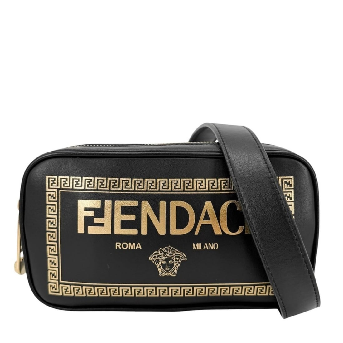 Versace shoulder bag for women, Fendi collaboration, Medusa design, VERSACE 7M0258, leather, black,
