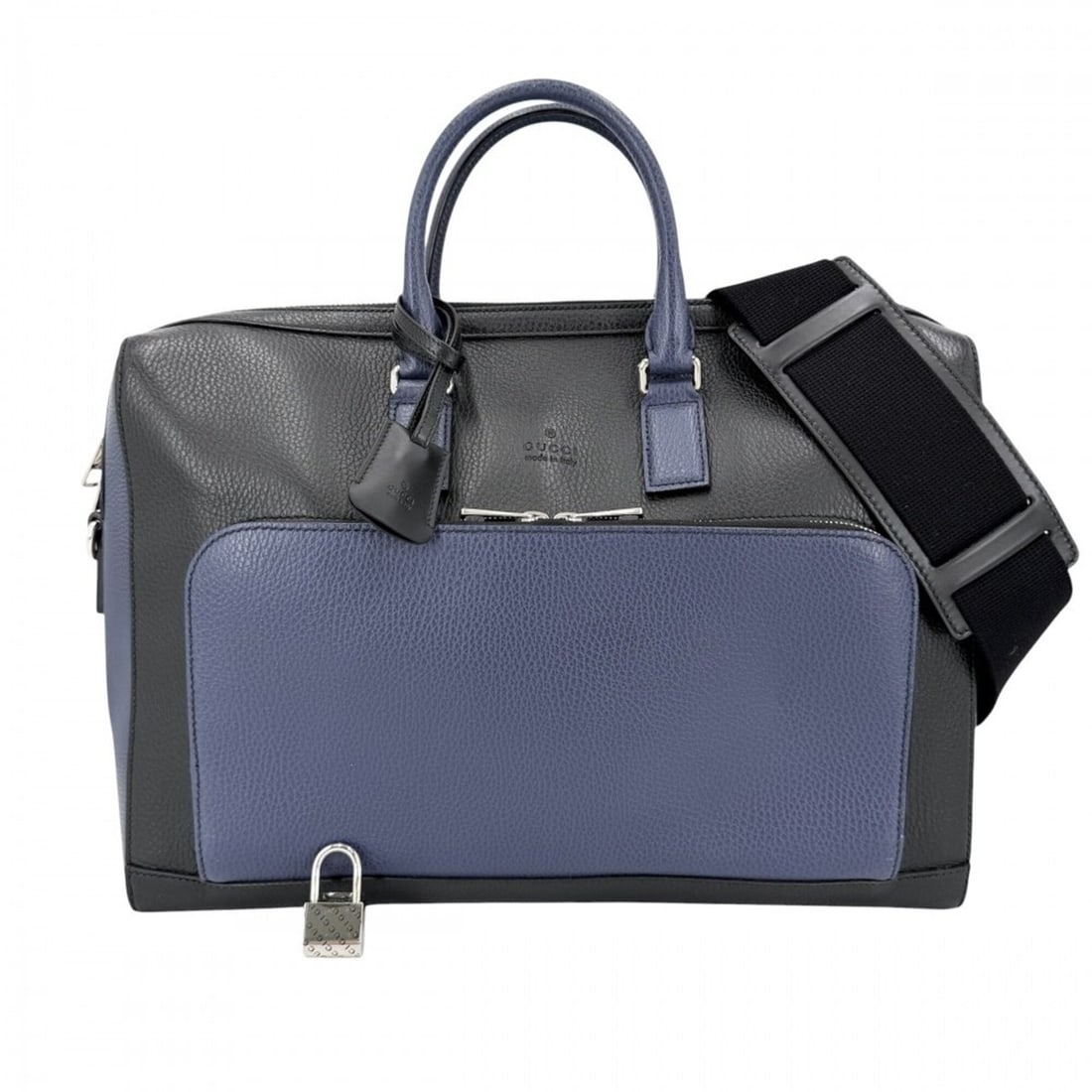 Gucci Men's Briefcase Tote Bag Shoulder Handbag Business GUCCI 411872 Leather Black Navy Silver