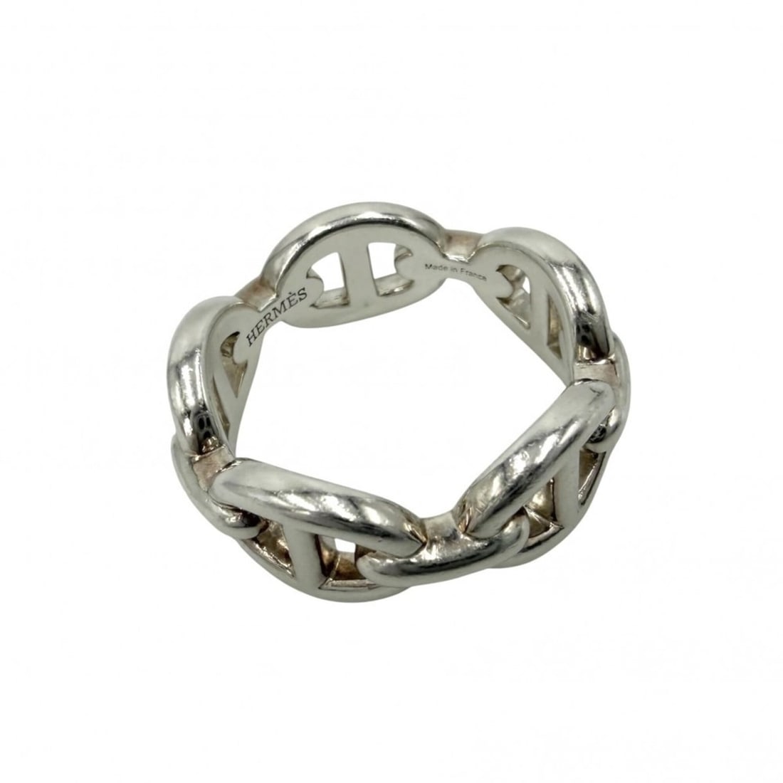 Hermes ring for men and women, Chaine d'Ancre Enchainée design, size 54, sterling silver (925),: --- Catalog ---Category: SizeJP Size: 13.5US Size: 6.5Category: DesignColor: SilverGender: Men,WomenMaterial: Silver 925Category: GeneralBrand: Hermes--- Item List ---Section: ConditionRanking: Rank A