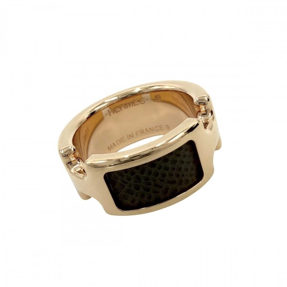 Hermes Olympe PM Ring for Women, Small Size, Pink Gold/Brown, Approx. 6.2g