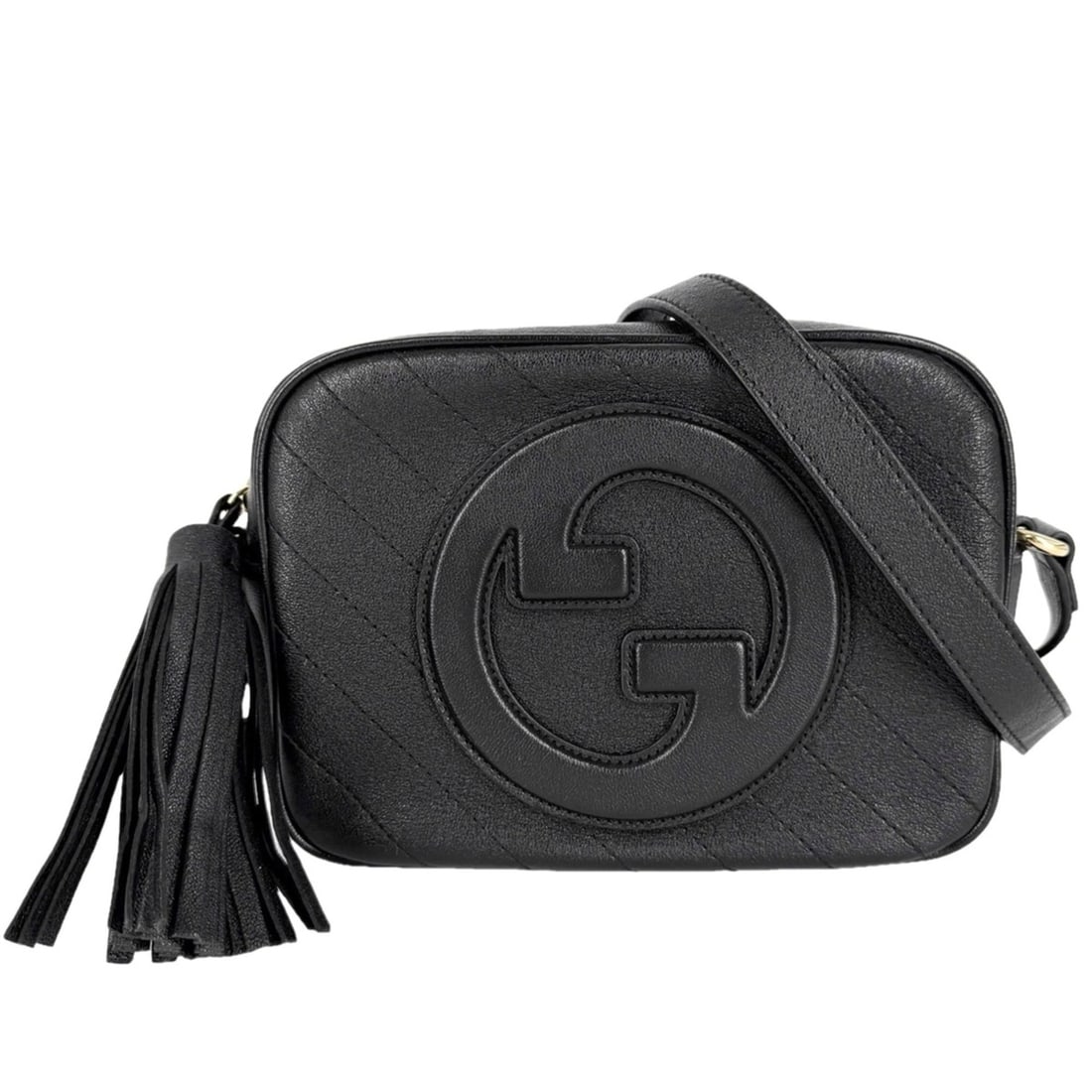 Gucci Women's Blondie Interlocking G Shoulder Bag, 742360, Leather, Black, Gold Hardware
