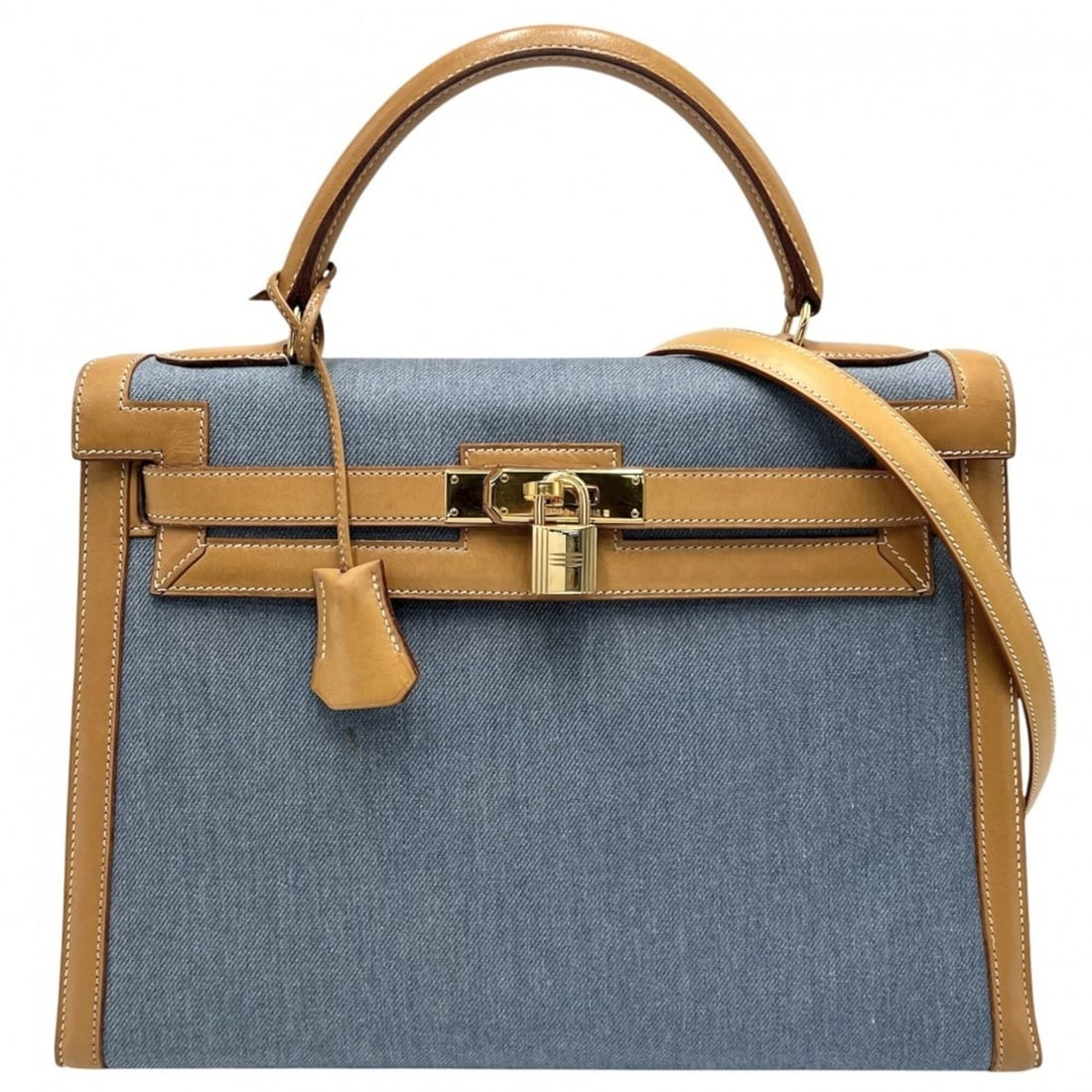 Hermes Kelly 32 Women's Handbag/Shoulder Bag, Denim, HERMES, ?Z Stamp, Toile Jean Leather, Light
