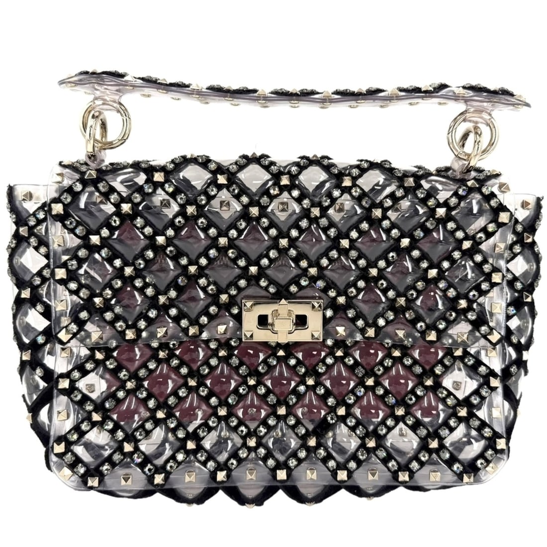 Valentino Garavani handbag for women, featuring Rockstud detailing, velour, clear black, and gold (1 of 9)