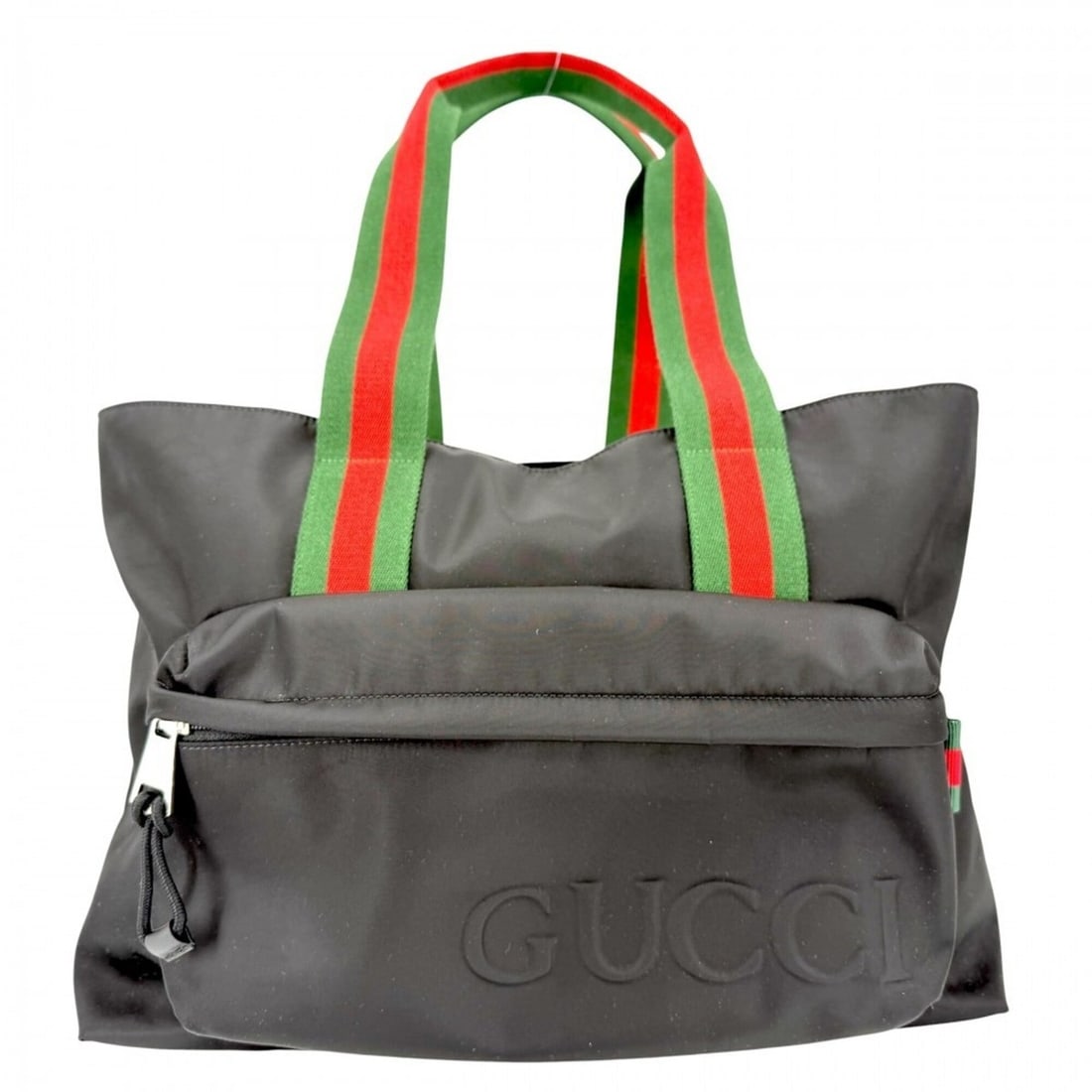 Gucci men's tote bag, Sherry line handbag, GUCCI 802172, nylon, black, silver hardware.: --- Catalog ---Category: SizeSize (HxWxD): 31cm x 44cm x 14cm / 12.2'' x 17.32'' x 5.51''Category: DesignType: Handbag, Tote bagColor: Black, WhiteGender: MenMaterial: Nylon Category: GeneralMPN: 8021