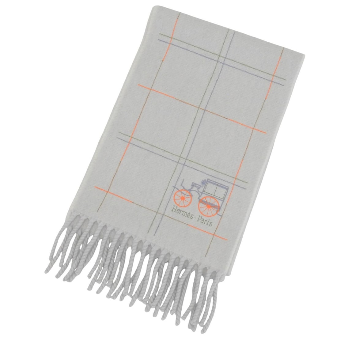 HERMES Hermes Clan Brodet Berlinne 100% Cashmere Stole/Scarf with Logo Embroidery and Fringe, Light: --- Catalog ---Category: SizeSize (LxW): 1.54m x 23cm / 60.62'' x 9.05''Category: DesignType: StoleColor: Light grayGender: MenMaterial: Cashmere , Polyester Category: GeneralBrand: HermesCountry of O