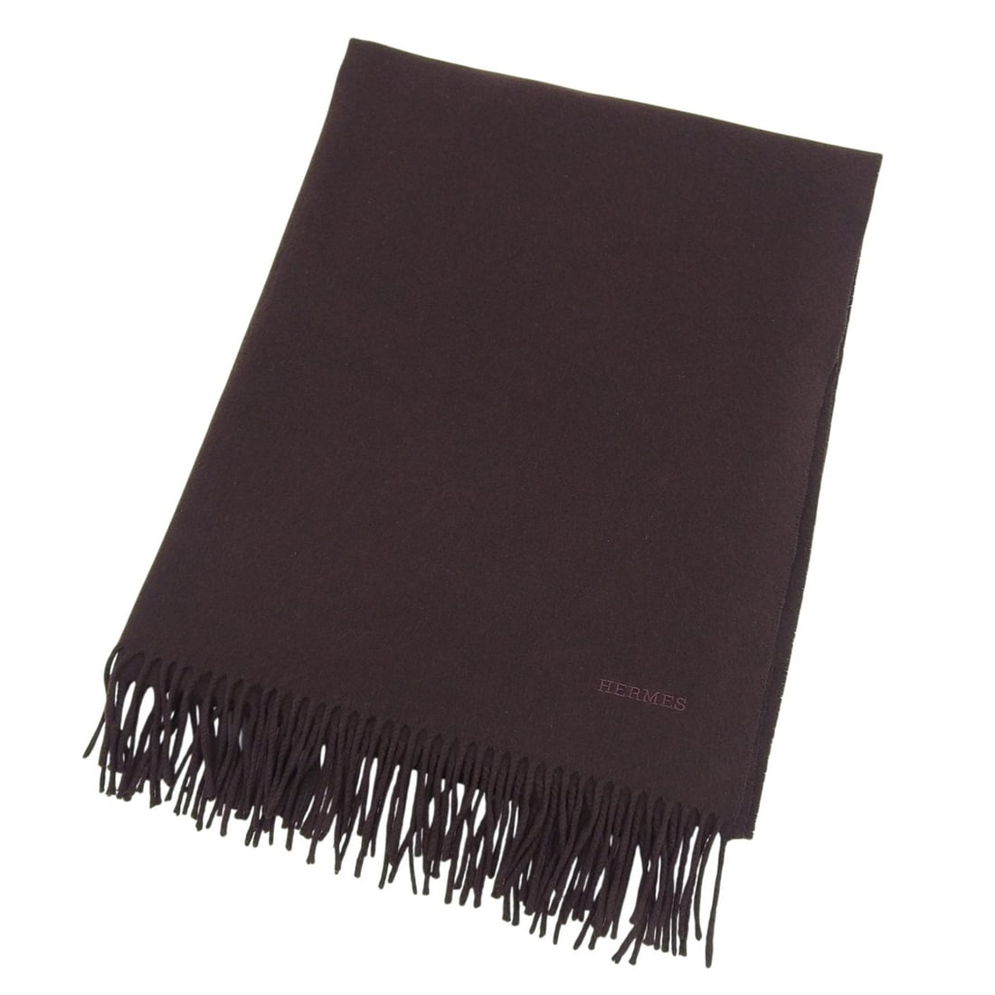 HERMES 100% Cashmere Logo Embroidered Fringe Large Shawl Stole Scarf Brown Made in Scotland Men's: --- Catalog ---Category: SizeSize (LxW): 1.94m x 71cm / 76.37'' x 27.95''Category: DesignType: ShawlColor: BrownGender: Men,WomenMaterial: Cashmere Category: GeneralBrand: Hermes--- Item List ---Secti