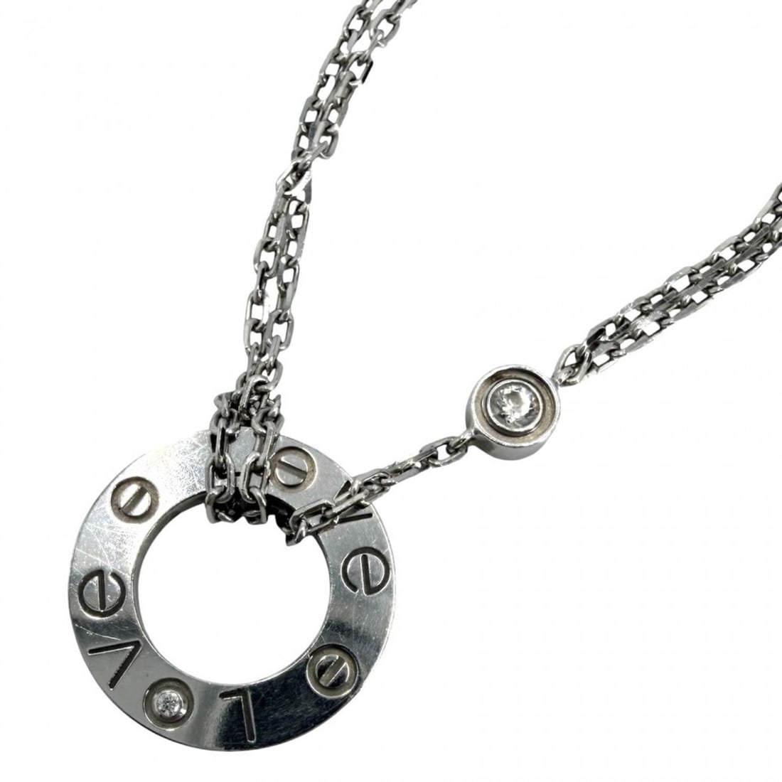 Cartier Women's Love Circle Necklace, Jewelry Pendant with Adjustable Clasp, LOVE Accessory, Au750: --- Catalog ---Category: SizePendant Size: 1.3mm x 1.3mm / 0.05'' x 0.05''Neck Circumference: 41 cm / 16.14''Category: DesignGender: WomenMaterial: White gold (18K)Pendant Type: PendantNecklace Type: 