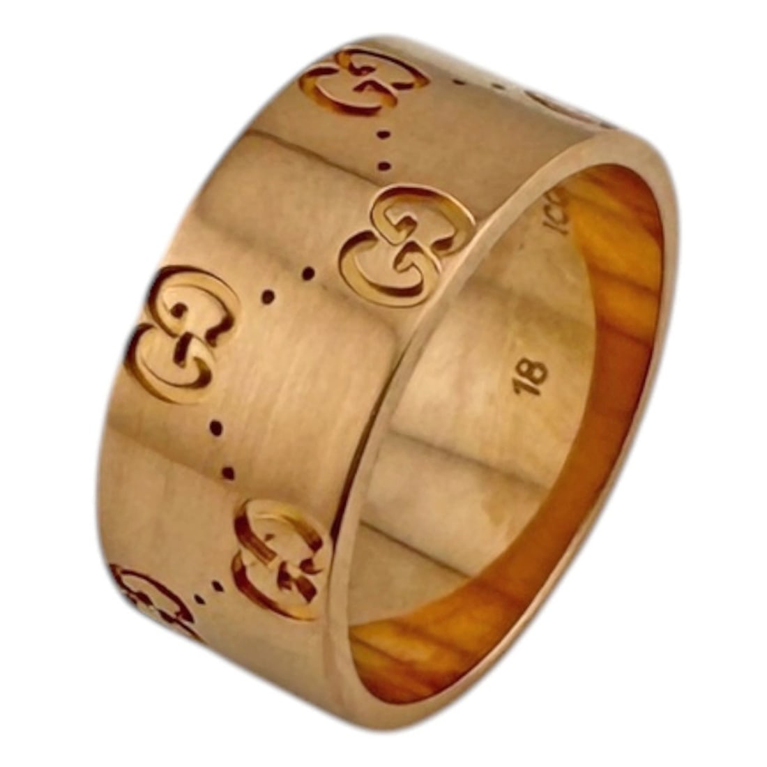 Gucci Icon Wide Ring, 18K Pink Gold, Women's, Pre-owned.: --- Catalog ---Category: PackNumber in Pack: 1Category: SizeJP Size: 17US Size: 8.5Category: DesignType: Band ringColor: GoldGender: WomenMaterial: Pink gold (18K)Category: GeneralBrand: GucciCountry 