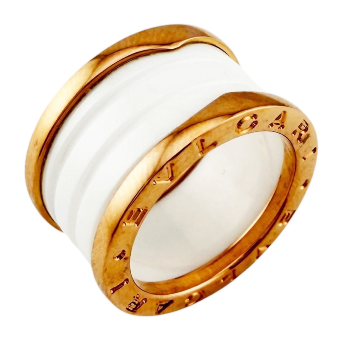 Bvlgari Bulgari B-zero.1 4-band white ceramic ring, 18K pink gold, women's, pre-owned.