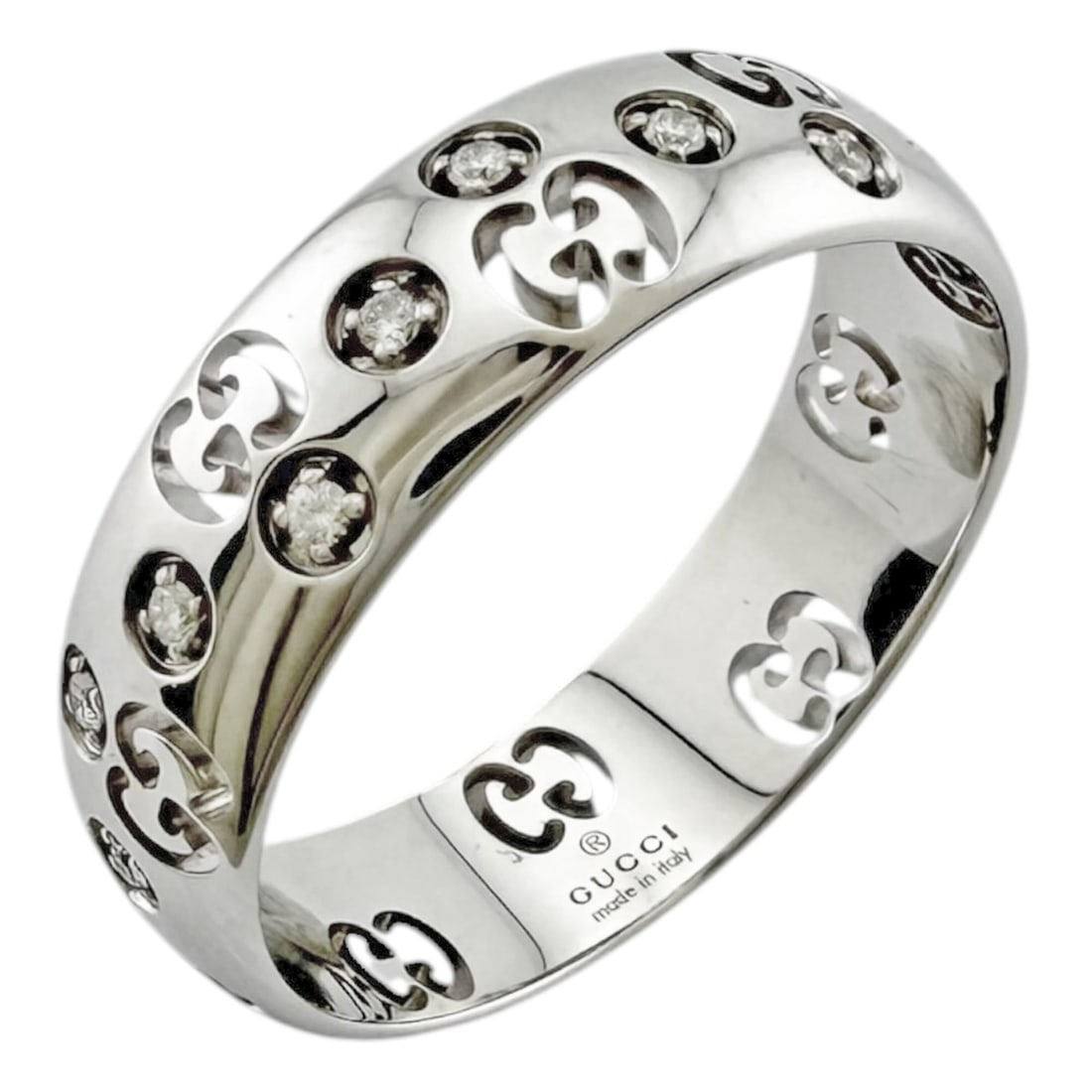 Gucci GG Icon Ring, 18K White Gold, Diamond, Women's, Pre-owned. (1 of 10)