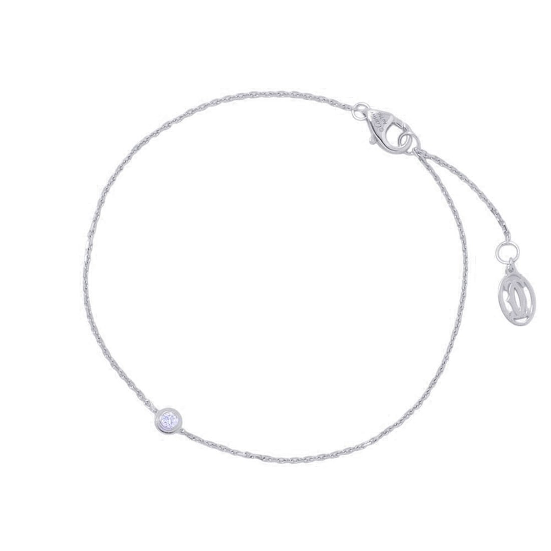 Cartier Damour XS Mini Bracelet with 1 Diamond (0.04ct) in 18K White Gold (B6045517): --- Catalog ---Category: SizeLength: 18cm / 7.08''Category: DesignType: Charm braceletStone: DiamondGender: WomenMaterial: White gold (18K)Category: GeneralMPN: B6045517Brand: Cartier--- Item List ---