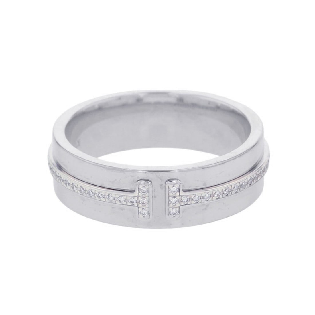 Tiffany & Co. T Wide Diamond Ring, 18K White Gold, Ring Size Approx.: --- Catalog ---Category: SizeJP Size: 9US Size: 5Category: DesignType: Band ringStone: DiamondGender: WomenMaterial: White gold (18K)Category: GeneralBrand: Tiffany--- Item List ---Section: ConditionR