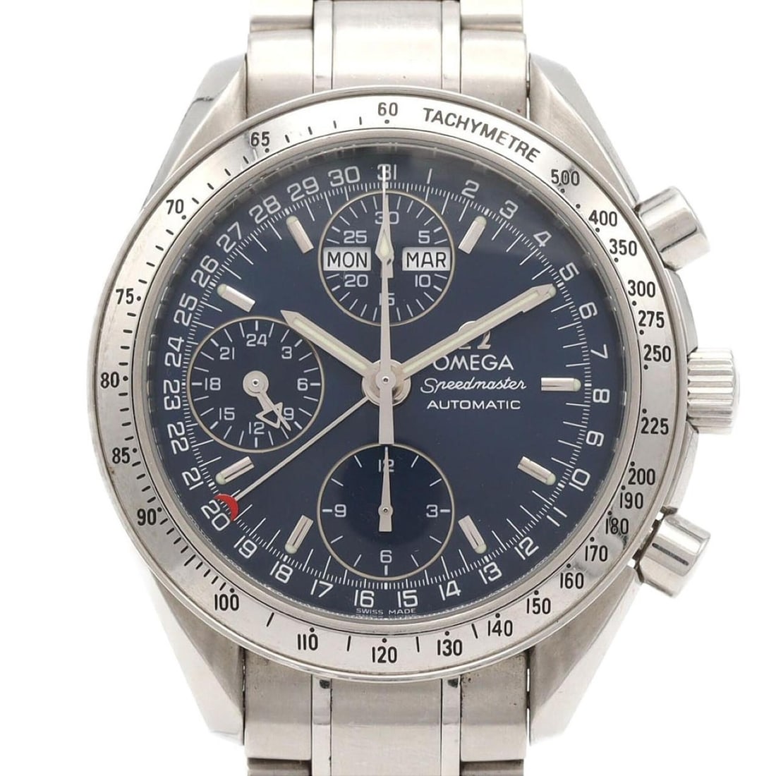Omega Speedmaster Day-Date 3523.80 Stainless Steel Automatic Watch: --- Catalog ---Category: SizeWrist Size: 16.5cm / 6.49''Case Diameter: 39mm / 1.54''Category: DesignType: WristwatchGender: MenColor (Dial): BlueMaterial (Band): Stainless steelMaterial (Case): Stainl