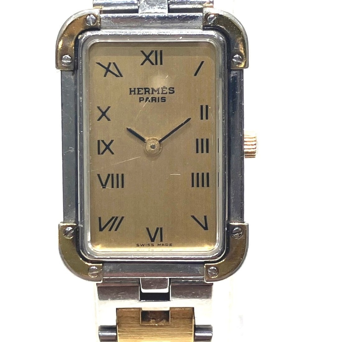 Hermes Croisière watch, total weight 34.5g, stainless steel, quartz movement, gold dial, CR1 240.