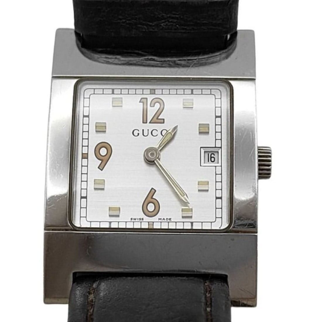 GUCCI watch 7700L, silver stainless steel leather, women's.: --- Catalog ---Category: SizeWrist Size: 18.5cm / 7.28''Case Diameter: 23.7mm / 0.93''Category: DesignType: WristwatchGender: WomenColor (Dial): SilverMaterial (Band): LeatherMaterial (Case): Stainles