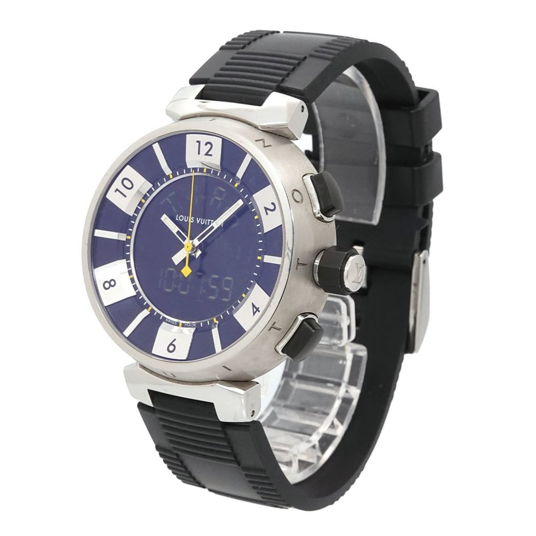 Louis Vuitton Tambour In Black Q118F Men's Quartz Analog Digital Watch: --- Catalog ---Category: SizeWrist Size: 14.5cm - 19cm / 5.7'' - 7.48''Case Diameter: 41mm / 1.61''Category: DesignType: WristwatchGender: MenColor (Dial): BlackMaterial (Band): Rubber, Stainless stee