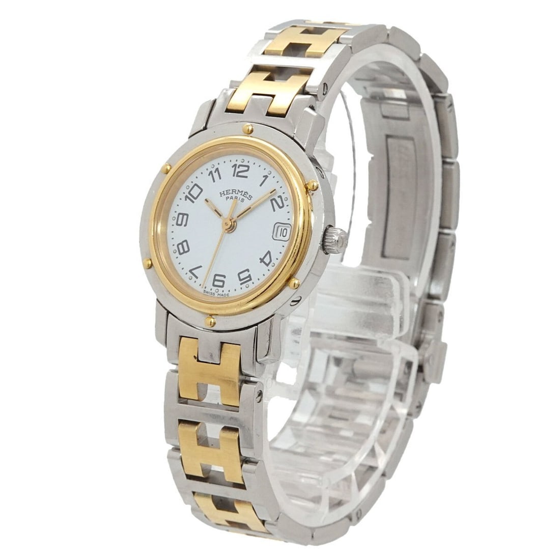 Hermes CL4 220 Women's Clipper Combination Watch, White Quartz, Date Display