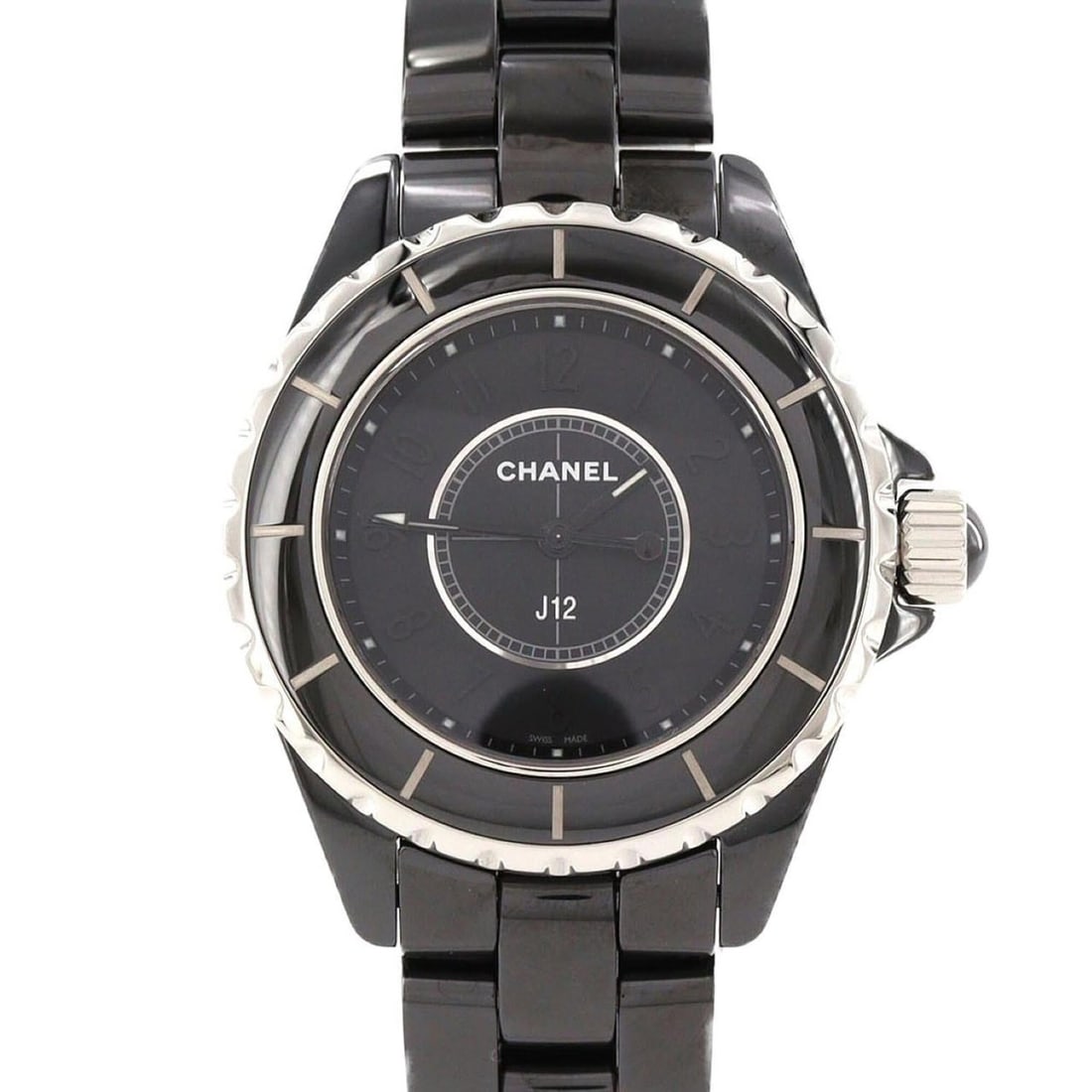 Chanel J12 Intense Black 33mm Ceramic H3828 Quartz Watch: --- Catalog ---Category: SizeWrist Size: 18cm / 7.08''Case Diameter: 33mm / 1.3''Category: DesignType: WristwatchGender: MenColor (Dial): BlackMaterial (Band): CeramicMaterial (Case):
