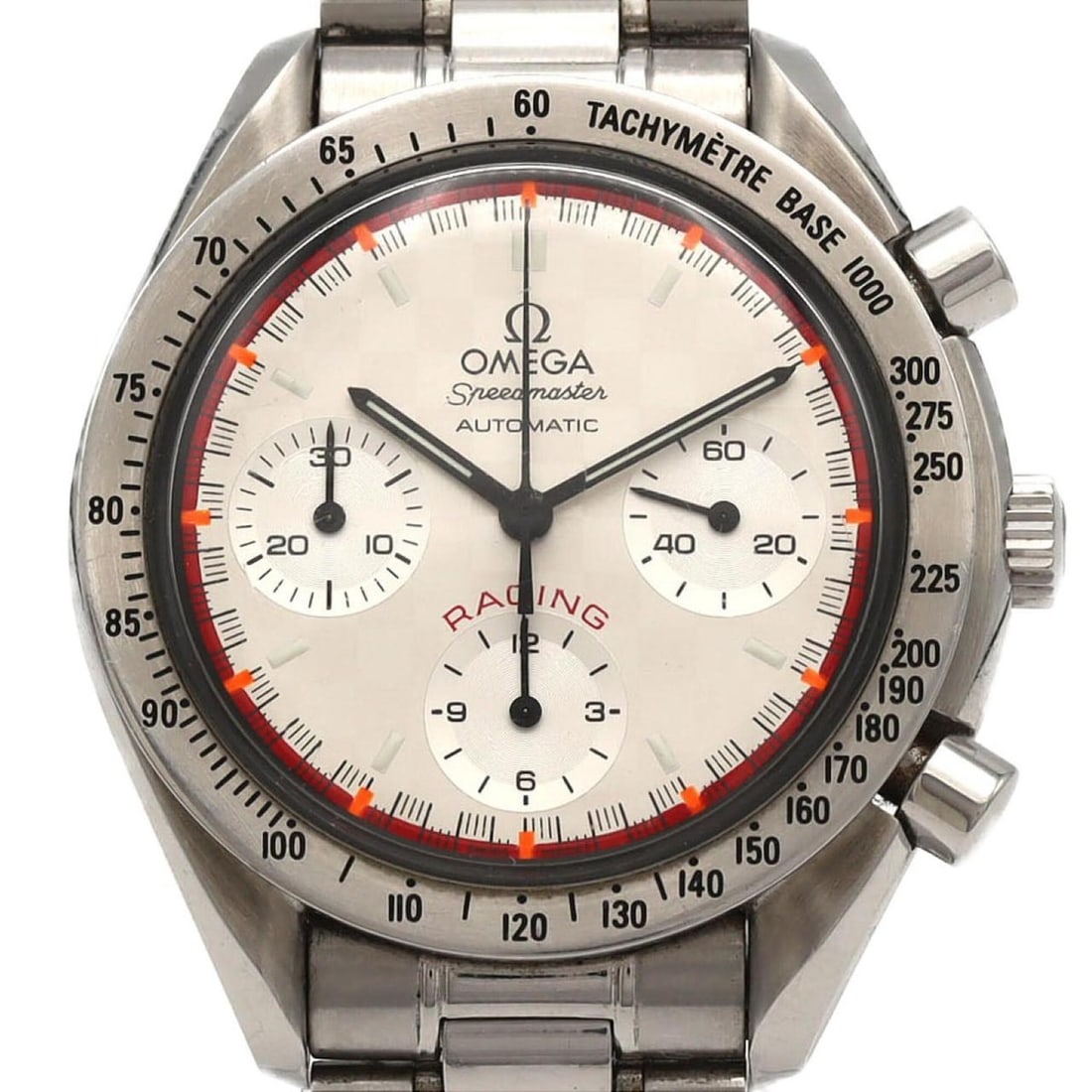 Omega Speedmaster Racing Michael Schumacher Limited 3517.30 Stainless Steel Automatic Watch: --- Catalog ---Category: SizeWrist Size: 17.5cm / 6.88''Case Diameter: 39mm / 1.54''Category: DesignType: WristwatchGender: MenColor (Dial): SilverMaterial (Band): Stainless steelMaterial (Case):