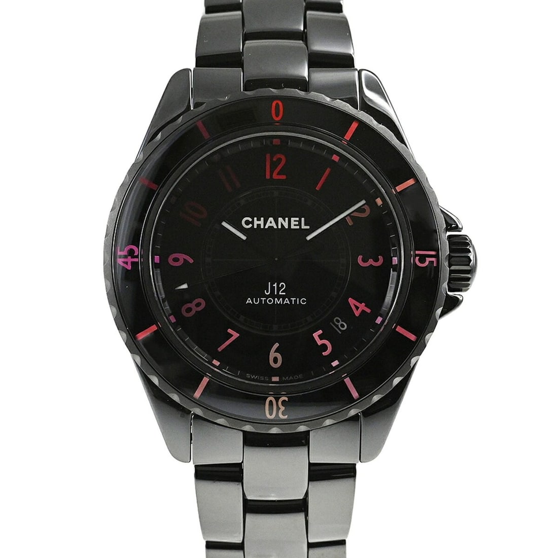 CHANEL J12 Blush Caliber 12.1 38MM Watch H10312: --- Catalog ---Category: SizeWrist Size: 17.5cm / 6.88''Case Diameter: 38mm / 1.5''Category: DesignType: WristwatchGender: Women,MenColor (Dial): BlackMaterial (Band): CeramicMaterial (Case): CeramicC