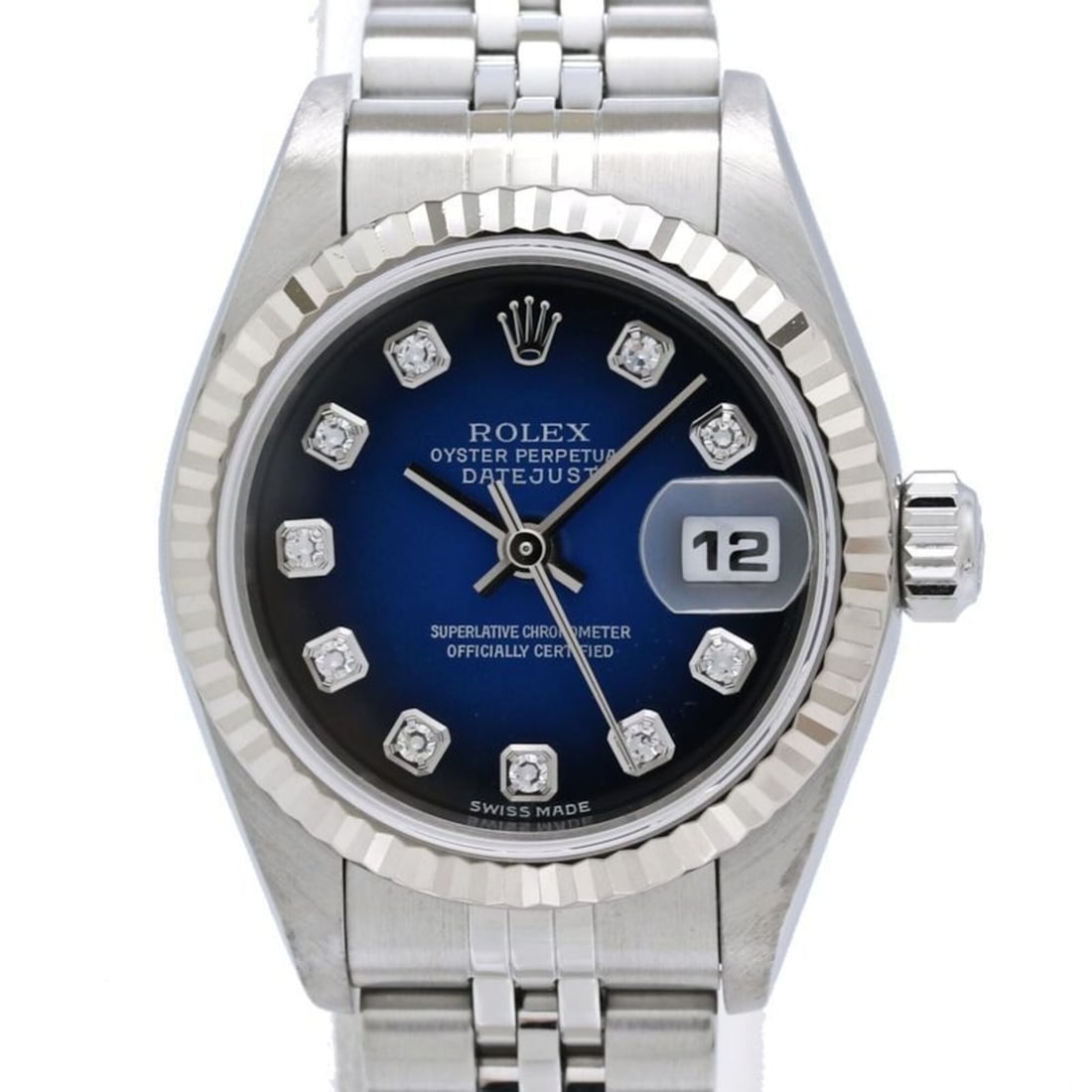 ROLEX Datejust 10P Diamond 79174G Women's Watch SSx18KWG 40579: --- Catalog ---Category: SizeWrist Size: 17.5cm / 6.88''Case Diameter: 26mm / 1.02''Category: DesignType: WristwatchGender: WomenColor (Dial): Blue gradientMaterial (Band): Stainless steel, White gold