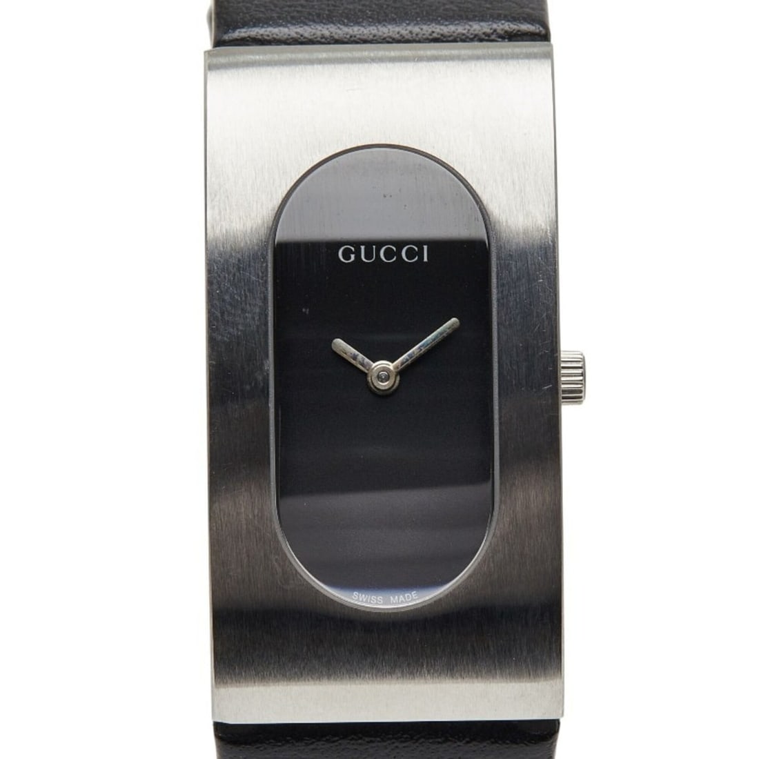 Gucci 2400L Quartz Watch, Black Dial, Stainless Steel Strap, Leather Women's Watch
