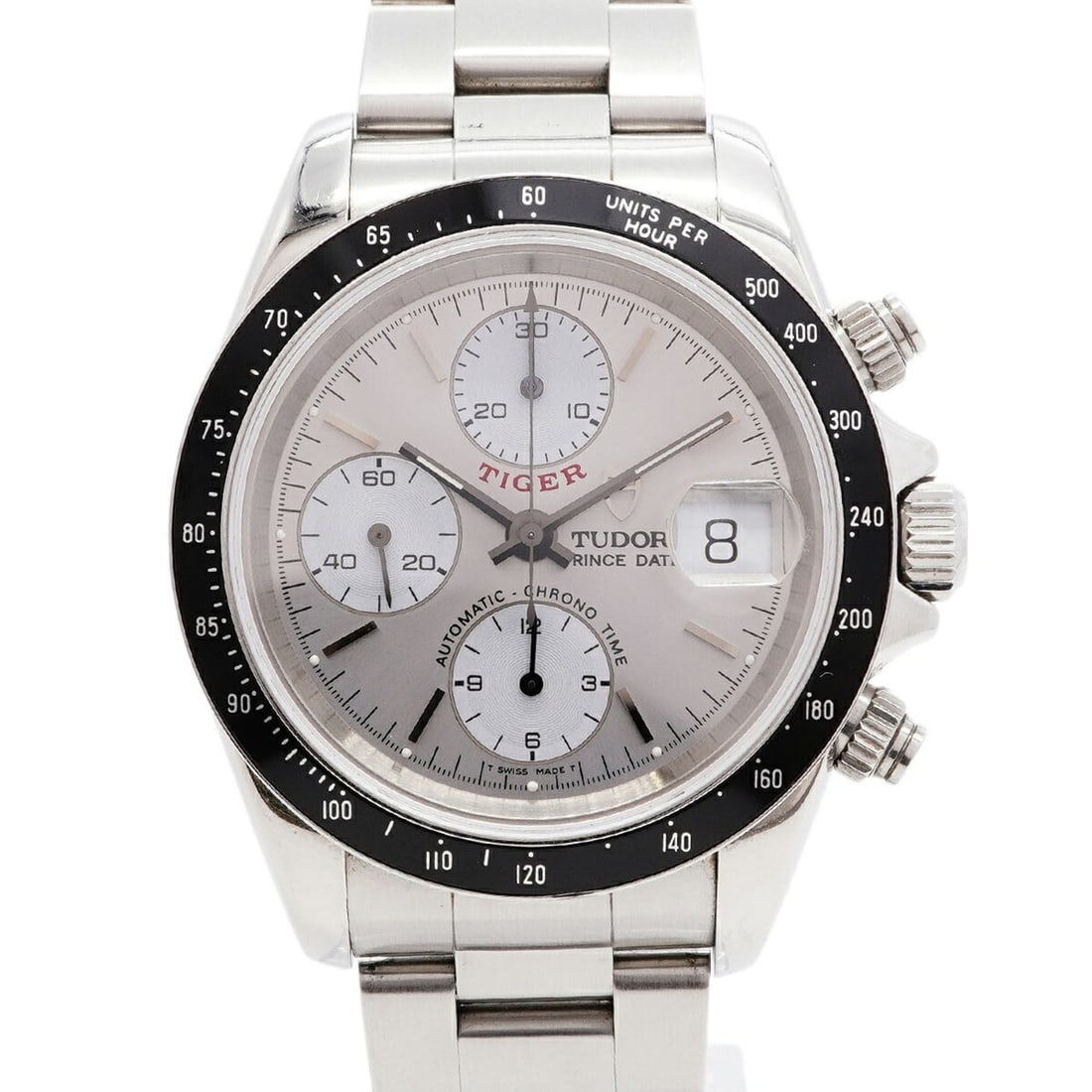Tudor Chronotime Tiger Prince Date 79260P Silver Dial Men's Watch: --- Catalog ---Category: SizeWrist Size: 17.5cm / 6.88''Case Diameter: 39.2mm / 1.54''Category: DesignType: WristwatchGender: MenColor (Dial): SilverMaterial (Band): Stainless steelCategory: GeneralMP