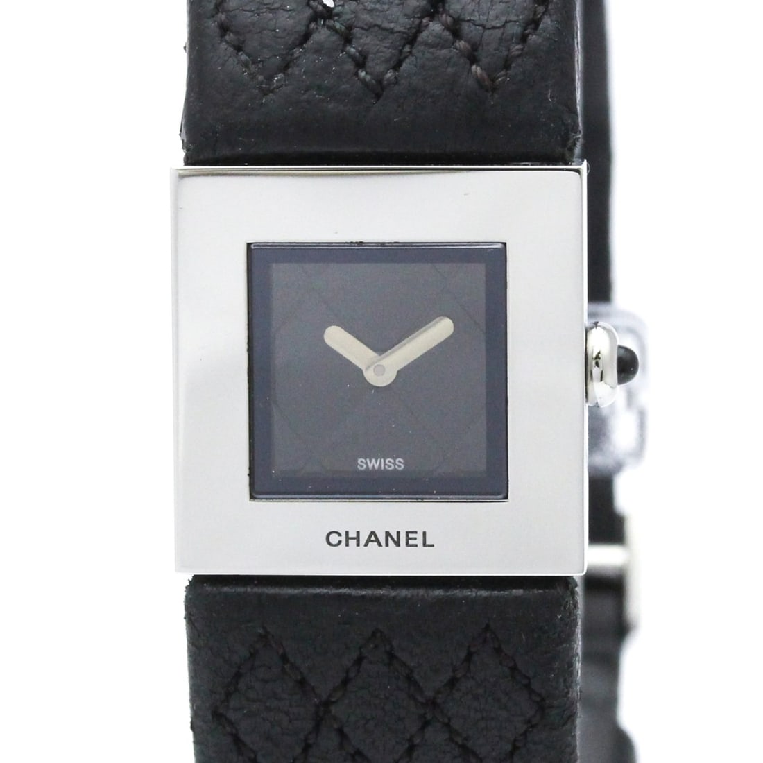 CHANEL Matelasse Stainless Steel Quartz Ladies Watch Polished: --- Catalog ---Category: SizeCase Diameter: 19mm / 0.75''Category: DesignType: WristwatchStyle: Dress/FormalGender: WomenColor (Dial): BlackMaterial (Band): LeatherMaterial (Case): Stainless steelCate
