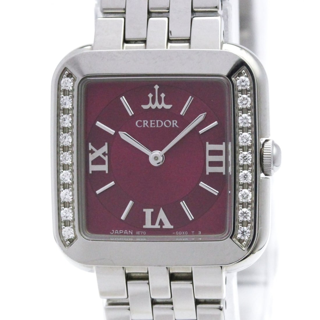 SEIKO Credor Signo Diamond Stainless Steel Quartz Ladies Watch GSTE873(1E70-0CR0) Polished: --- Catalog ---Category: SizeCase Diameter: 21mm / 0.83''Category: DesignType: WristwatchStyle: Dress/FormalGender: WomenColor (Dial): PinkMaterial (Band): Stainless steelMaterial (Case): Stainless st