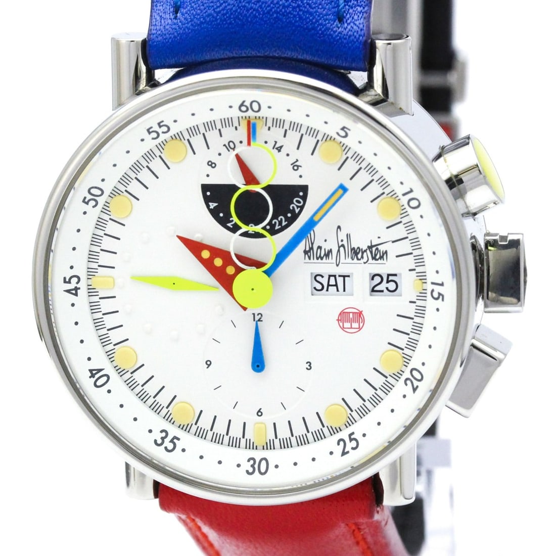 ALAIN SILBERSTEIN Krono Bauhaus Steel Automatic Watch LOW5100 Polished: --- Catalog ---Category: SizeCase Diameter: 40mm / 1.57''Category: DesignType: WristwatchStyle: SportGender: MenColor (Dial): WhiteMaterial (Band): LeatherMaterial (Case): Stainless steelCategory: Gen
