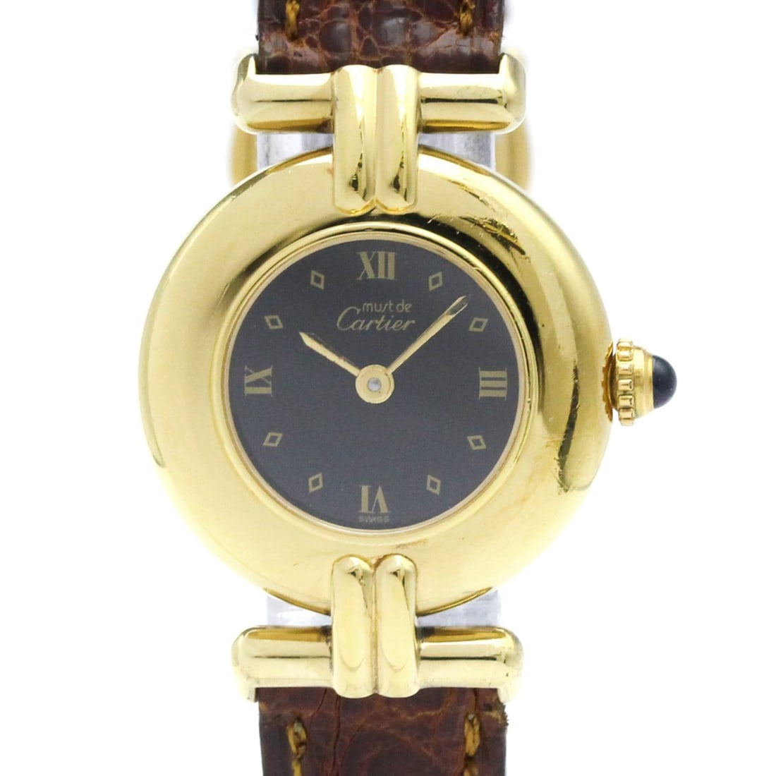 CARTIER Must Colisee Gold Plated Leather Quartz Ladies Watch 590002
