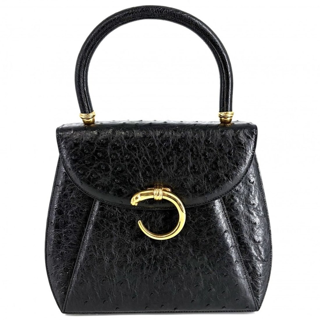 Cartier Panthère handbag for women, shoulder bag/crossbody bag, ostrich leather, black, gold: --- Catalog ---Category: SizeSize (HxWxD): 20cm x 21.5cm x 9cm / 7.87'' x 8.46'' x 3.54''Category: DesignType: HandbagColor: Black, WhiteGender: WomenCategory: GeneralBrand: Cartier--- Item List ---Se