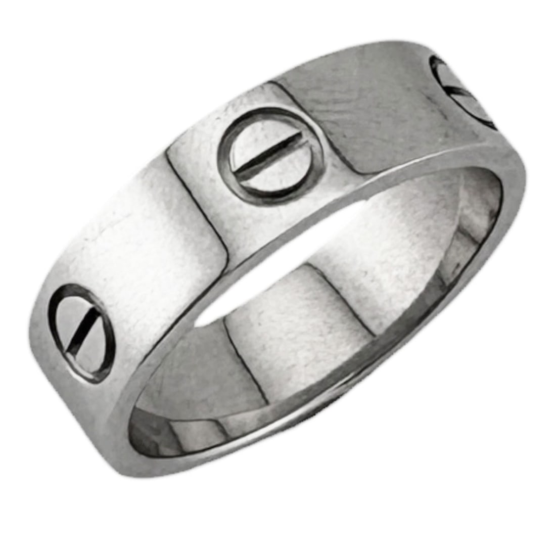Cartier Love Ring, 18K White Gold, Men's/Women's, Used.: --- Catalog ---Category: PackNumber in Pack: 1Category: SizeJP Size: 17US Size: 8.5Category: DesignType: Band ringColor: SilverGender: Men,WomenMaterial: White gold (18K)Category: GeneralLine: LoveBra