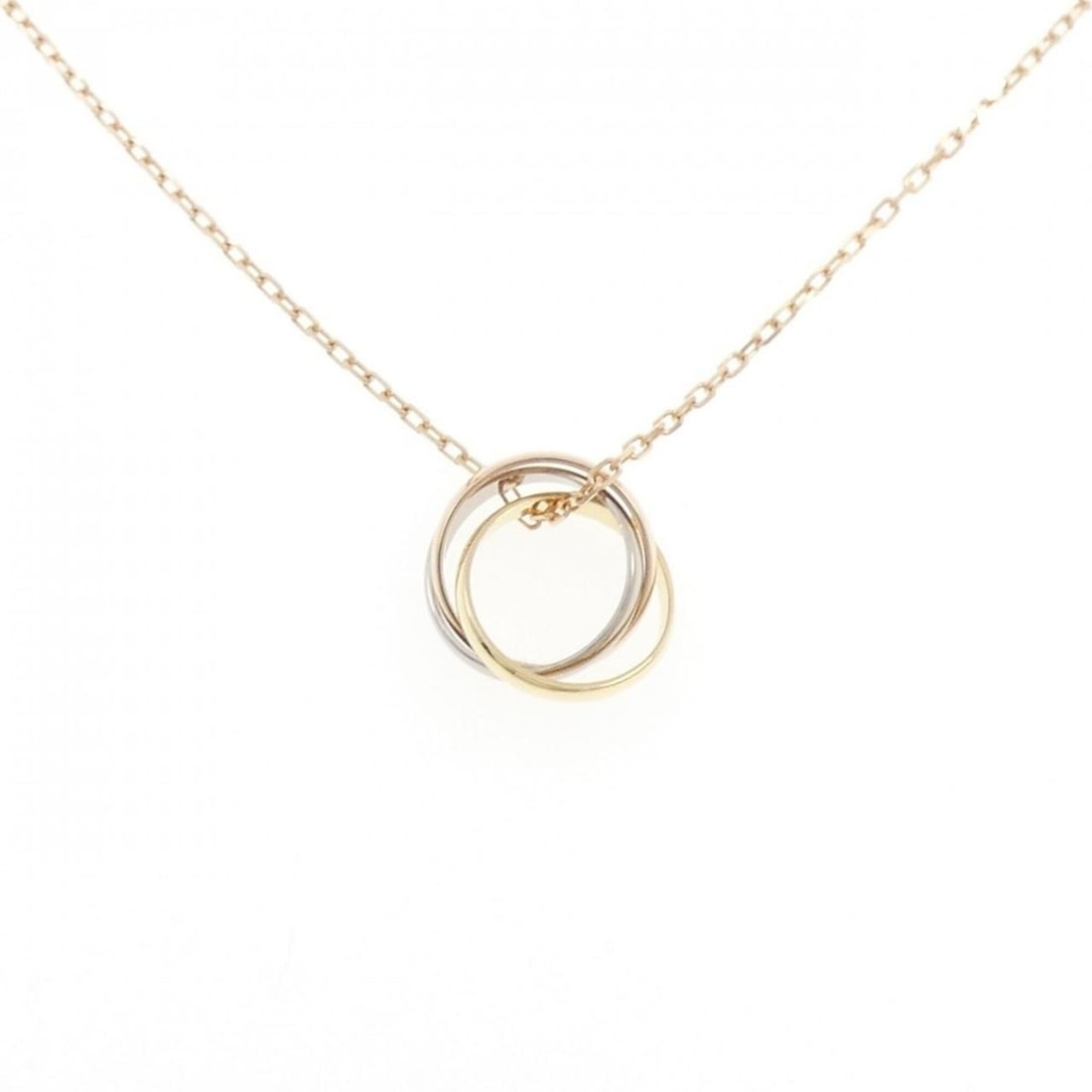 Cartier Trinity Necklace: --- Catalog ---Category: SizePendant Size: 12.4mm x 12.8mm / 0.48'' x 0.5''Neck Circumference: 39 cm - 42 cm / 15.35'' - 16.53''Category: DesignGender: WomenMaterial: Pink gold (18K), White gold