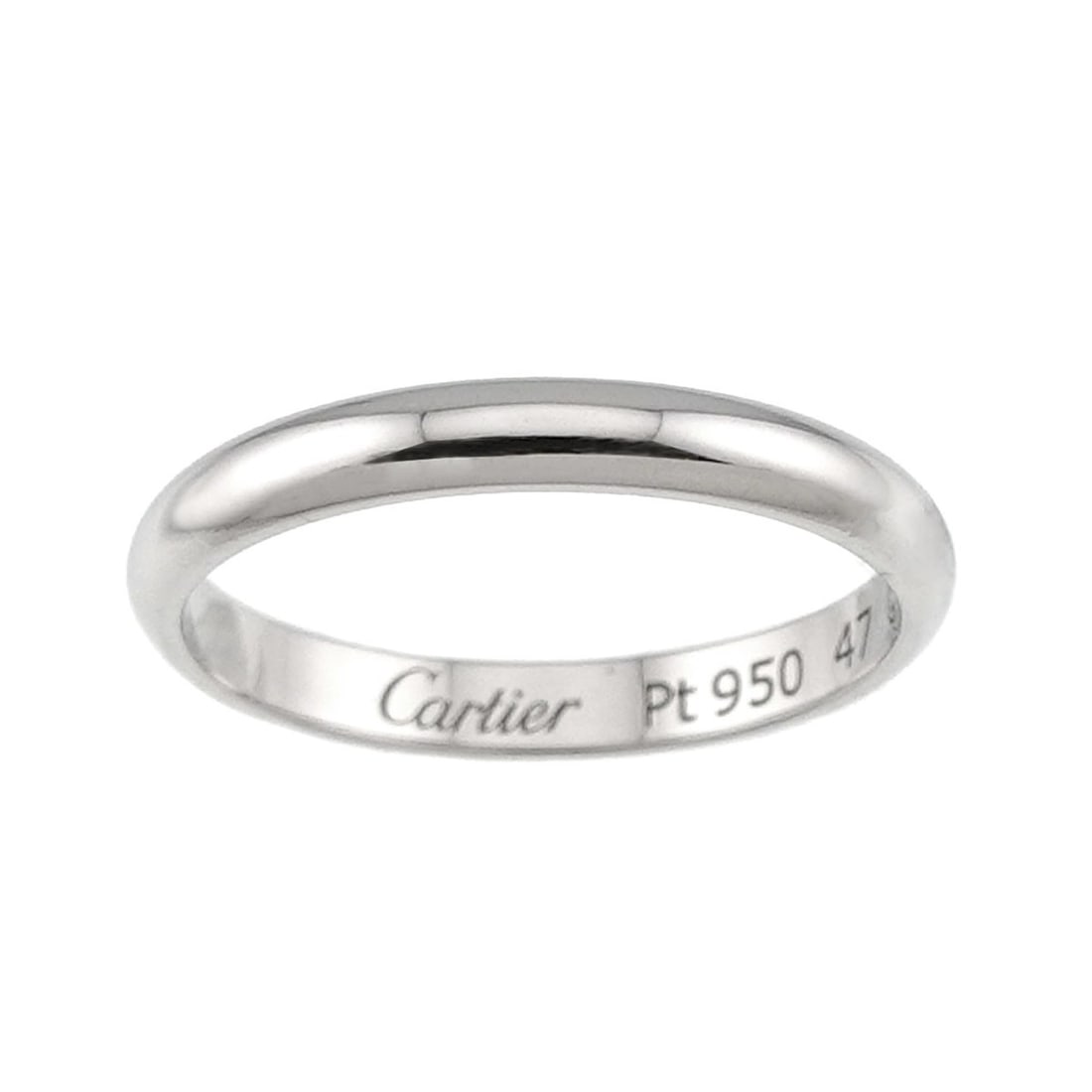 Cartier 1895 Classic #47 Ring, Platinum, 2.5mm width.: --- Catalog ---Category: SizeUS Size: 4Brand Size: 47Category: DesignType: Band ringGender: WomenMaterial: Platinum 950Category: GeneralBrand: Cartier--- Item List ---Section: ConditionRanking: Rank S