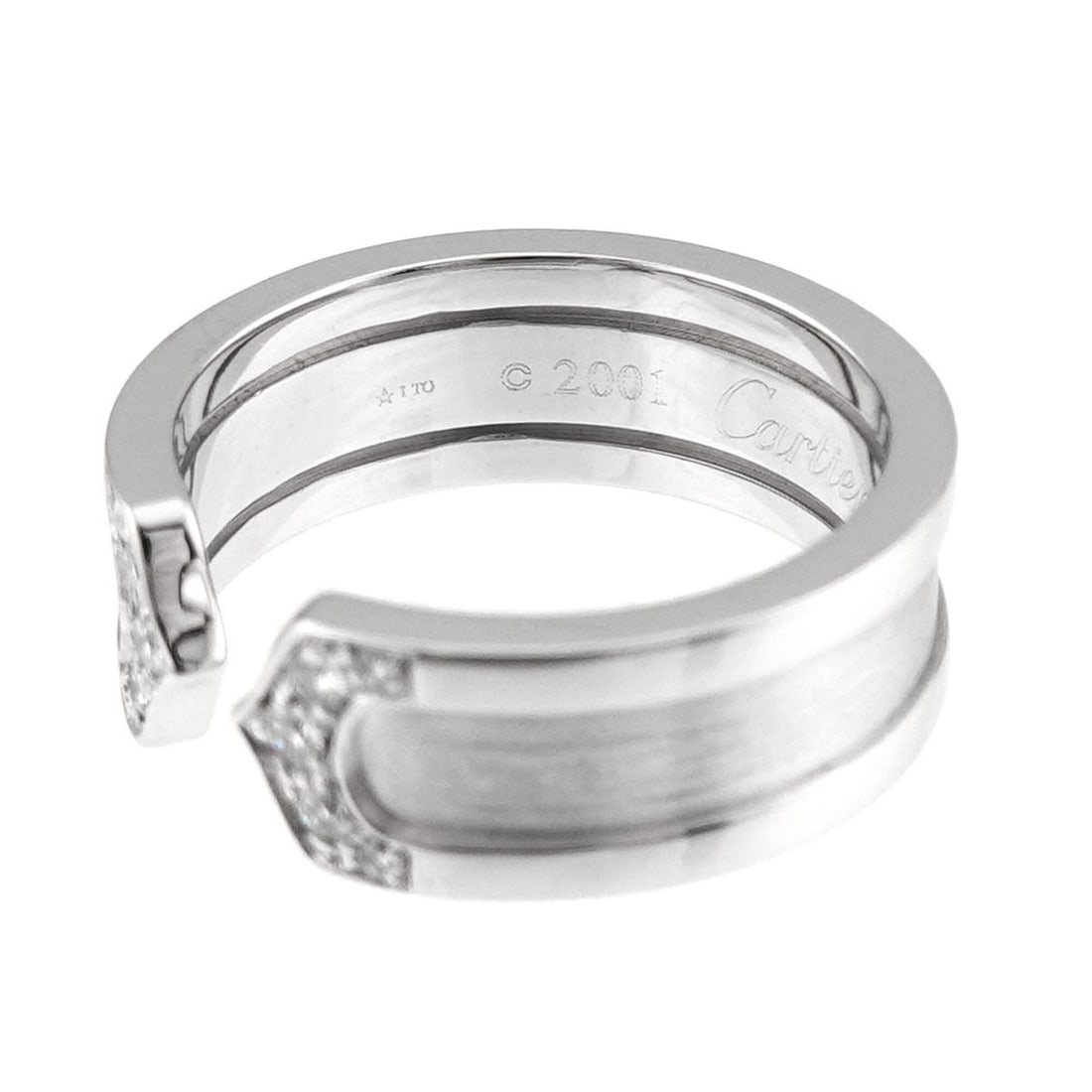 Cartier C2 Small SM #49 Diamond Ring, 18K WG White Gold 750, 2C Ring: --- Catalog ---Category: SizeUS Size: 5Brand Size: 49Category: DesignType: Band ringGender: WomenMaterial: White gold (18K)Category: GeneralBrand: Cartier--- Item List ---Section: ConditionRanking: Ra