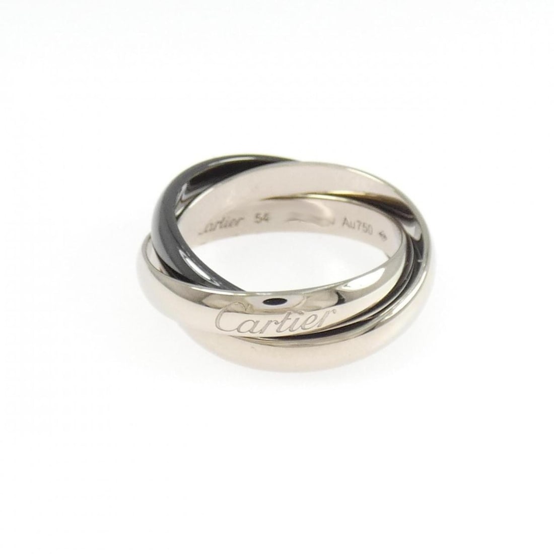 Cartier Trinity Black & White Ring: --- Catalog ---Category: SizeUS Size: 7Brand Size: 54Category: DesignType: Band ringGender: WomenMaterial: Ceramic, White gold (18K)Category: GeneralBrand: Cartier--- Item List ---Section: ConditionRa