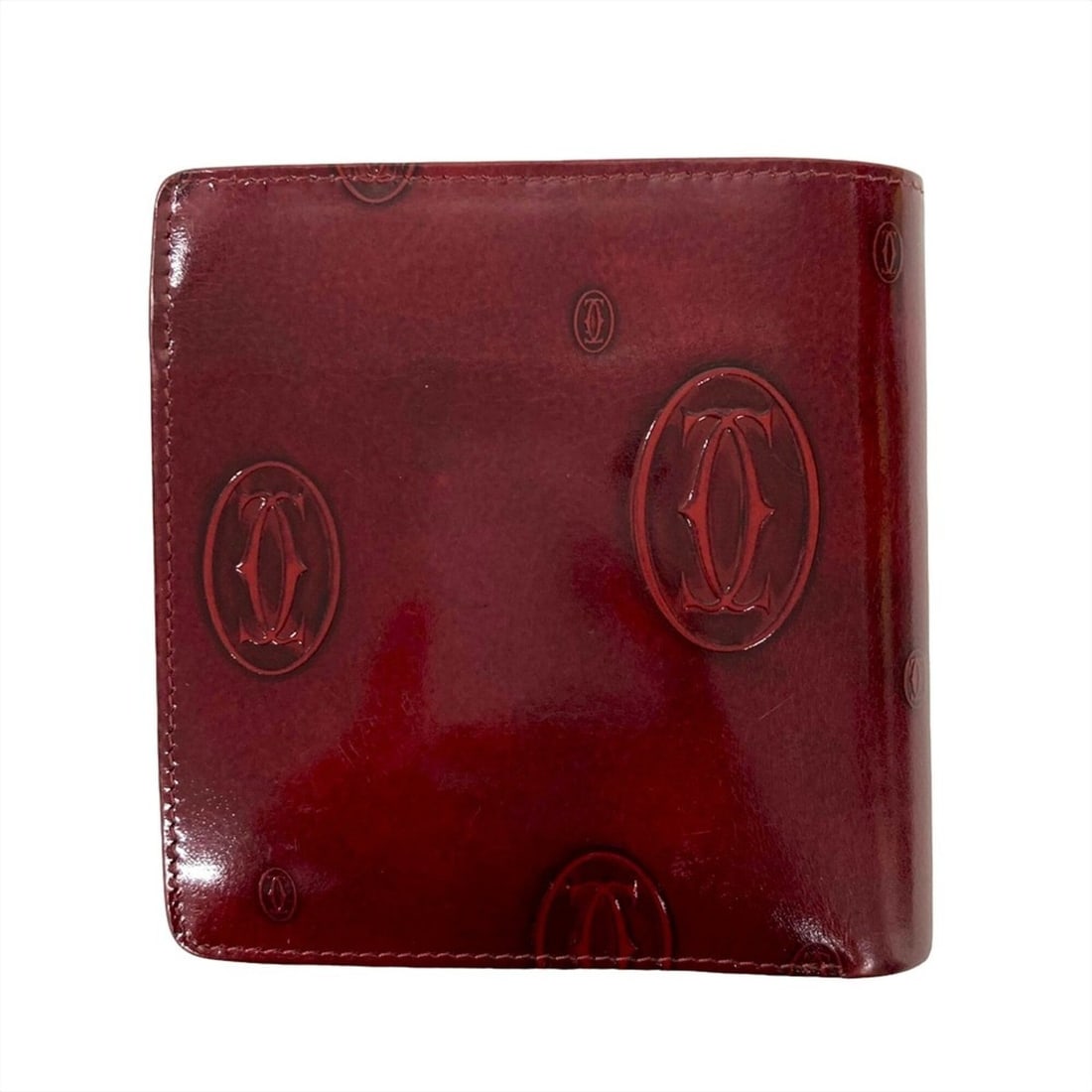 Cartier Happy Birthday Bi-fold Wallet, Patent Leather, Bordeaux: --- Catalog ---Category: SizeSize (HxWxD): 10.6cm x 10.3cm x 1.8cm / 4.17'' x 4.05'' x 0.7''Category: DesignType: Wallet (bi-fold)Color: Bordeaux, Wine redGender: WomenMaterial: Patent leather Categor
