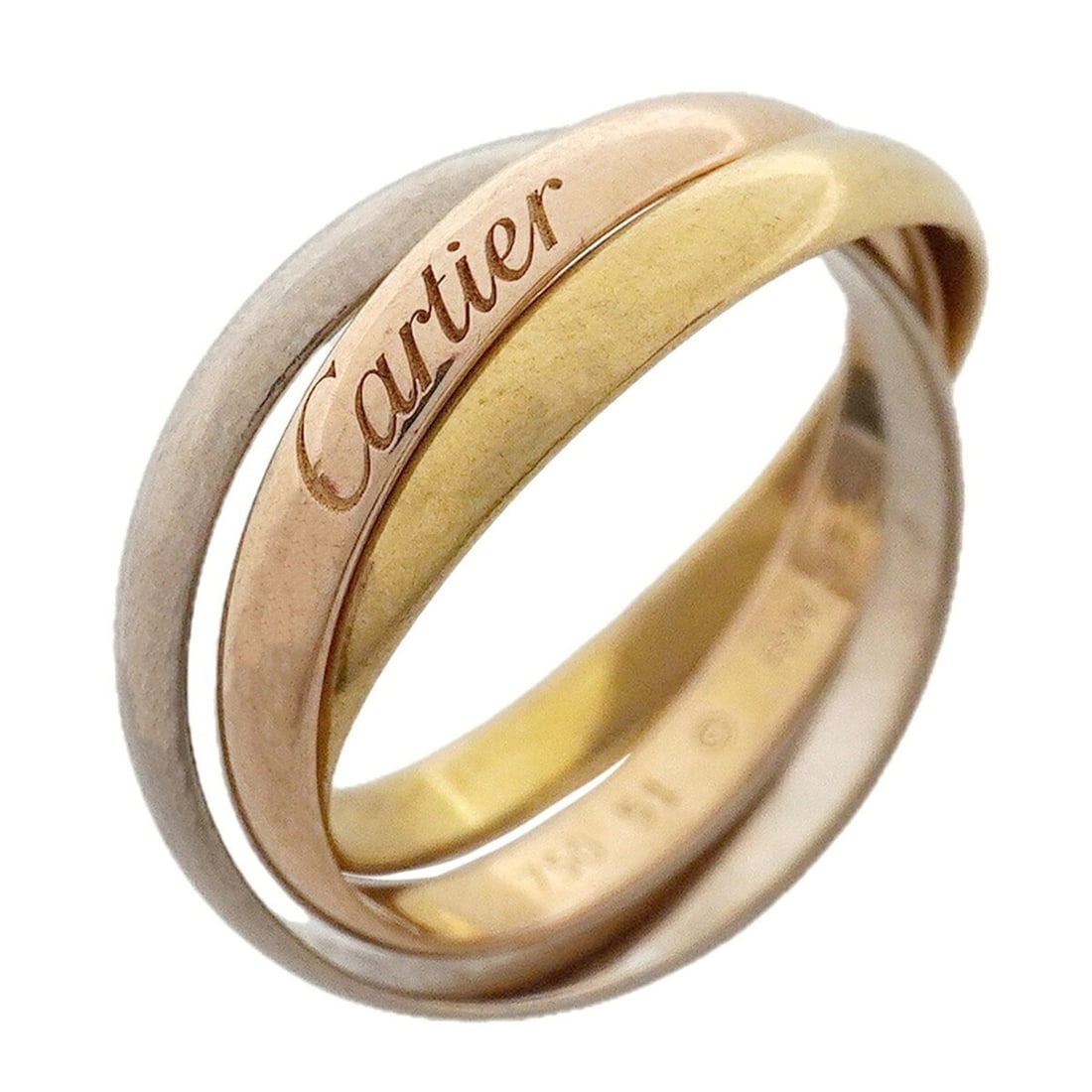 Cartier Trinity Ring, Small Model, 18K Yellow Gold (KYG), White (18KWG), Pink (18KPG), Size 51,: --- Catalog ---Category: SizeUS Size: 6Brand Size: 51Category: DesignType: Band ringGender: WomenMaterial: Pink gold (18K), White gold (18K), Yellow gold (18K)Category: GeneralBrand: Cartier--- Item L