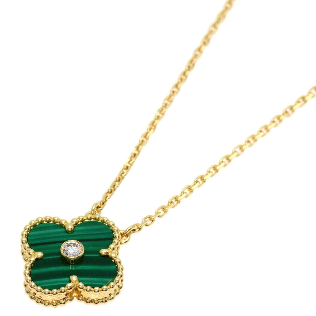 Van Cleef & Arpels Vintage Alhambra Malachite Diamond Necklace, 18K Yellow Gold, Women's. (1 of 6)