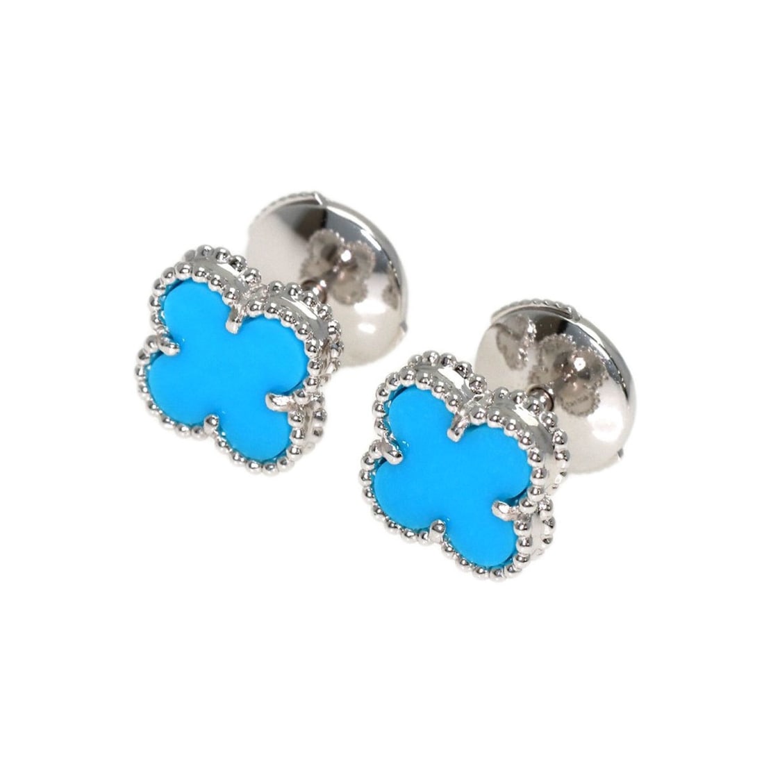 Van Cleef & Arpels Sweet Alhambra Turquoise Earrings, 18K White Gold, Women's: --- Catalog ---Category: SizeSize (HxWxD): 7.90mm x 7.90mm x 2.90mm / 0.31'' x 0.31'' x 0.11''Category: DesignType: Stud earringsGender: WomenMaterial: White gold (18K)Category: GeneralBrand: Van