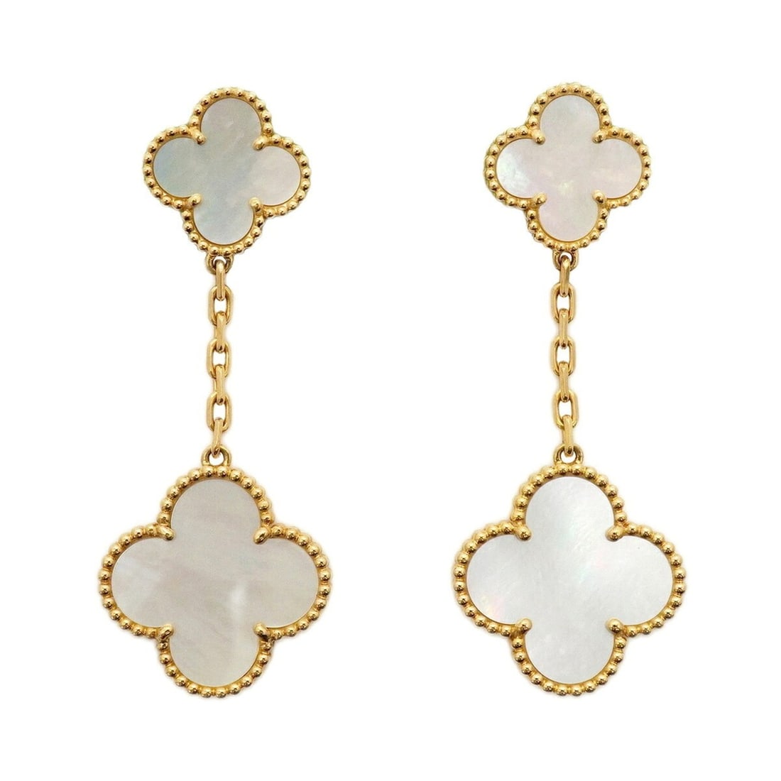 Van Cleef & Arpels Magic Alhambra Earrings, 2 Motifs, 18K Yellow Gold, Mother-of-Pearl, Ladies',: --- Catalog ---Category: SizeSize (HxWxD): 54.20mm x 20.60mm / 2.13'' x 0.81''Category: DesignType: Stud earringsGender: WomenMaterial: Mother of pearl, Yellow gold (18K)Category: GeneralBrand: Van