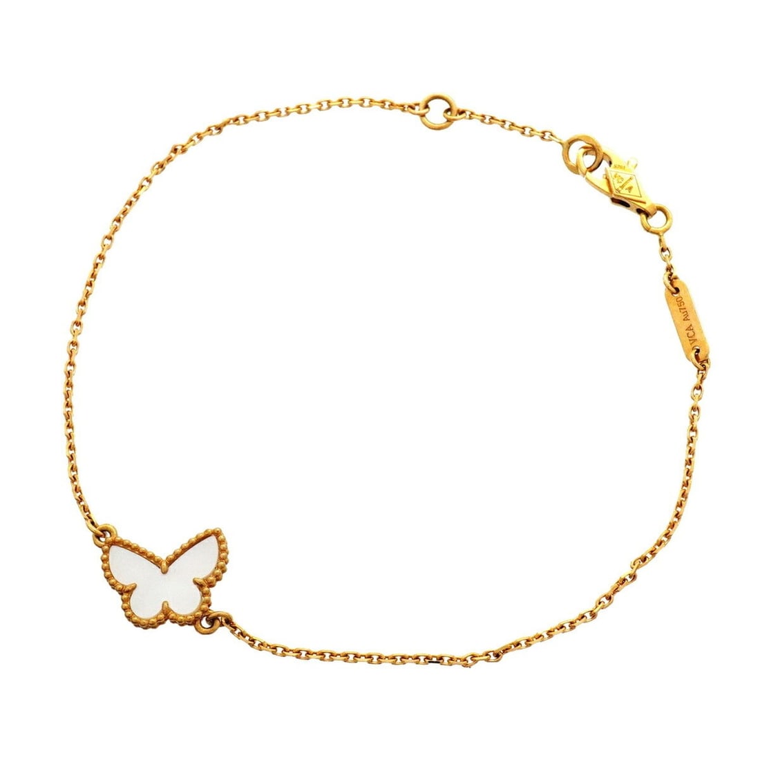 Van Cleef & Arpels Sweet Alhambra Papillon Bracelet, 18K Yellow Gold, Mother-of-Pearl, Ladies': --- Catalog ---Category: SizeLength: 17cm / 6.69''Category: DesignType: Charm braceletGender: WomenMaterial: Mother of pearl, Yellow gold (18K)Category: GeneralBrand: Van Cleef & Arpels--- Item List