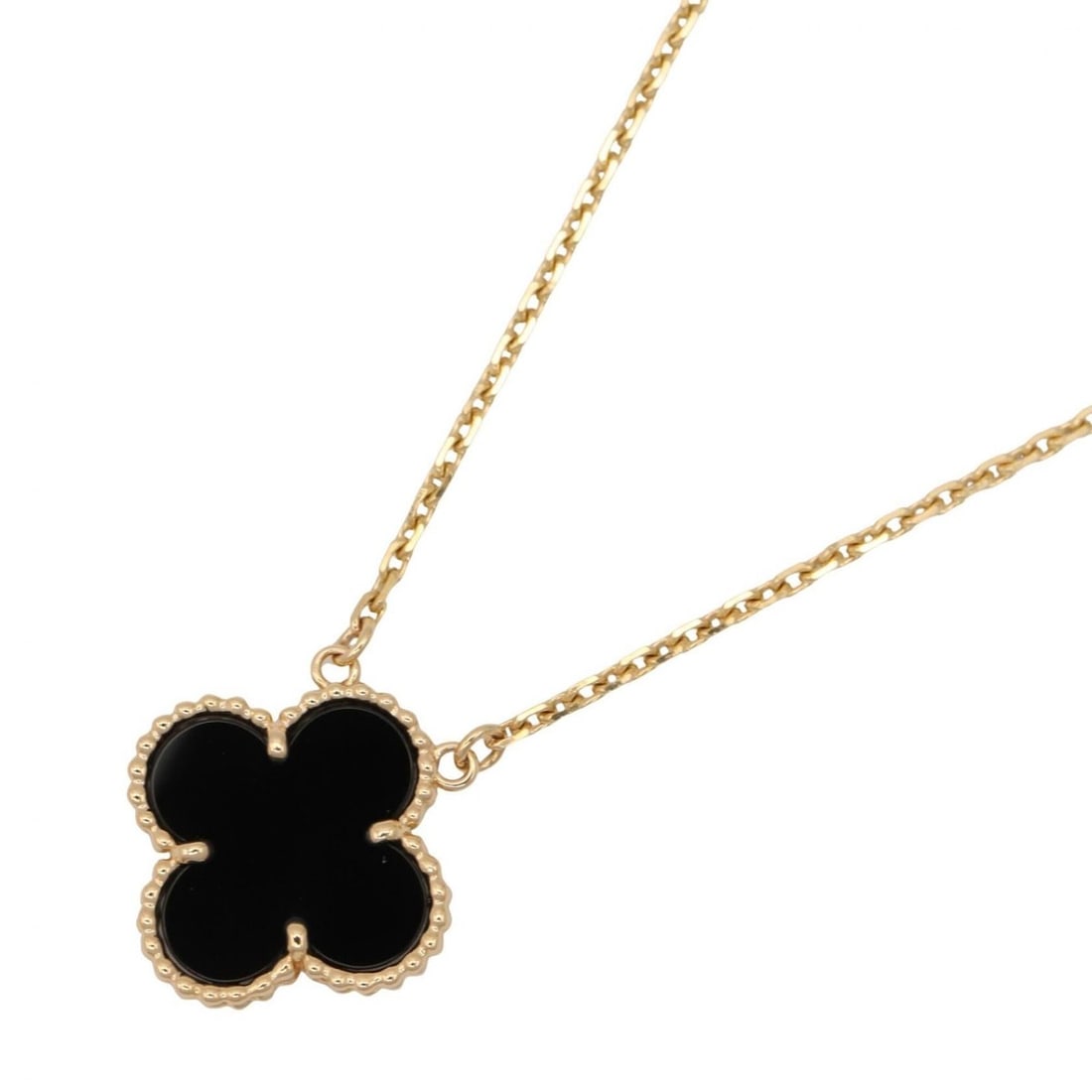 Van Cleef & Arpels Vintage Alhambra Onyx Necklace, 18K (Yellow Gold), Onyx, Women's, Black/Gold: --- Catalog ---Category: SizePendant Size: 14.5mm x 14.5mm / 0.57'' x 0.57''Neck Circumference: 37.5 cm - 42 cm / 14.76'' - 16.53''Category: DesignColor: Black, GoldGender: WomenMaterial: Yellow gold 