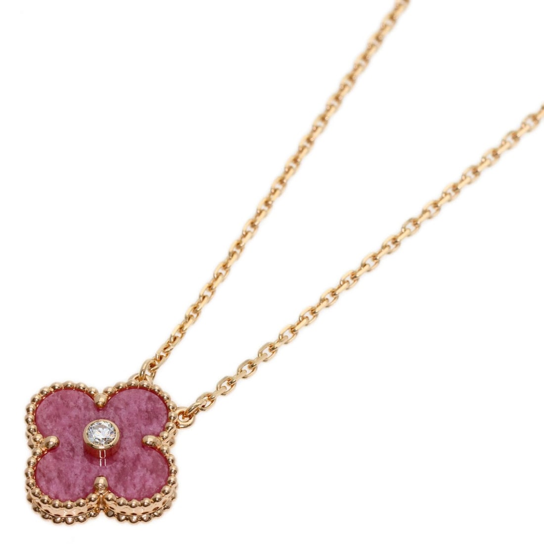 Van Cleef & Arpels Vintage Alhambra Rhodonite Diamond Necklace, 18K Pink Gold, Women's: --- Catalog ---Category: SizeNeck Circumference: 47 cm / 18.5''Category: DesignGender: WomenMaterial: Pink gold (18K)Necklace Type: NecklaceCategory: GeneralBrand: Van Cleef & Arpels--- Item List ---S