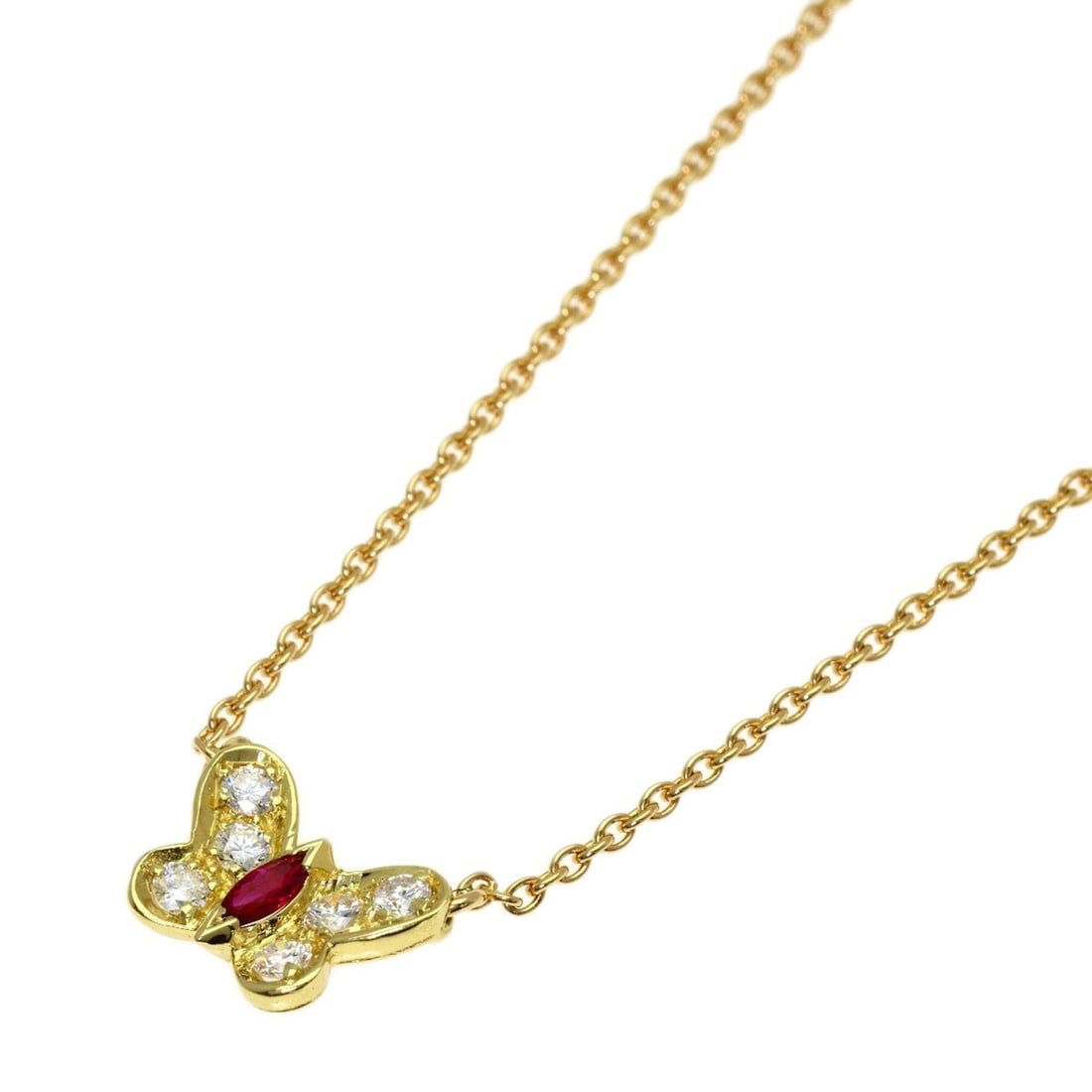 Van Cleef & Arpels Papillon Ruby Diamond Necklace, 18K Yellow Gold, Women's: --- Catalog ---Category: SizeNeck Circumference: 44 cm / 17.32''Category: DesignGender: WomenMaterial: Yellow gold (18K)Necklace Type: NecklaceCategory: GeneralBrand: Van Cleef & Arpels--- Item List -