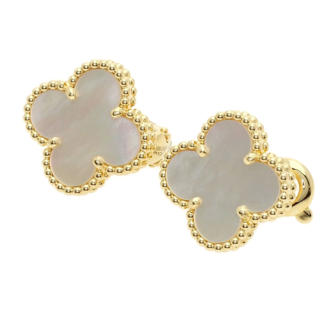 Van Cleef & Arpels Vintage Alhambra Shell Earrings, 18K Yellow Gold, Women's: --- Catalog ---Category: SizeSize (HxWxD): 14.70mm x 14.70mm / 0.58'' x 0.58''Category: DesignType: Stud earringsGender: WomenMaterial: Yellow gold (18K)Category: GeneralBrand: Van Cleef & Arpels--- I