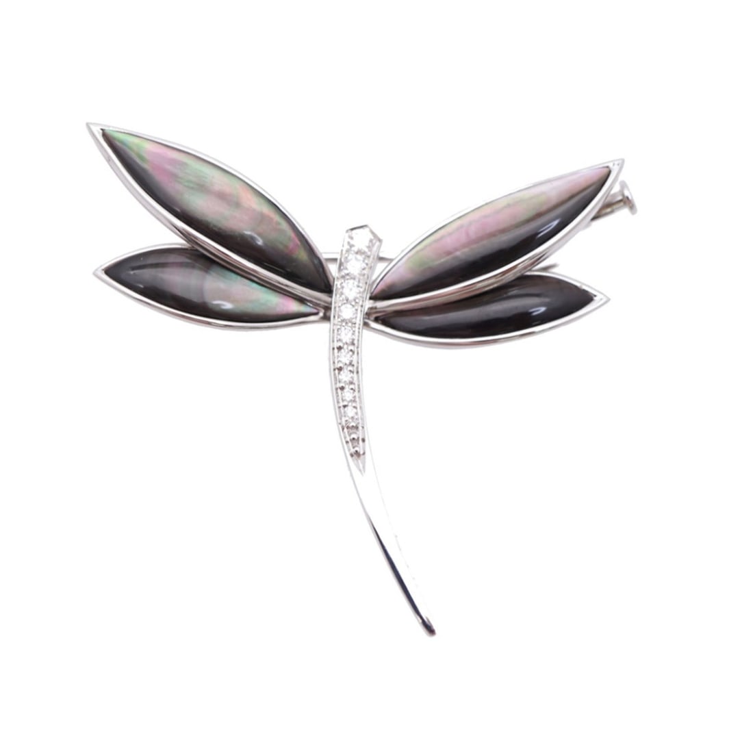 Van Cleef & Arpels Daphne Clip 750WG Diamond Black Shell Brooch 18K White Gold Jewelry 0148 (1 of 8)