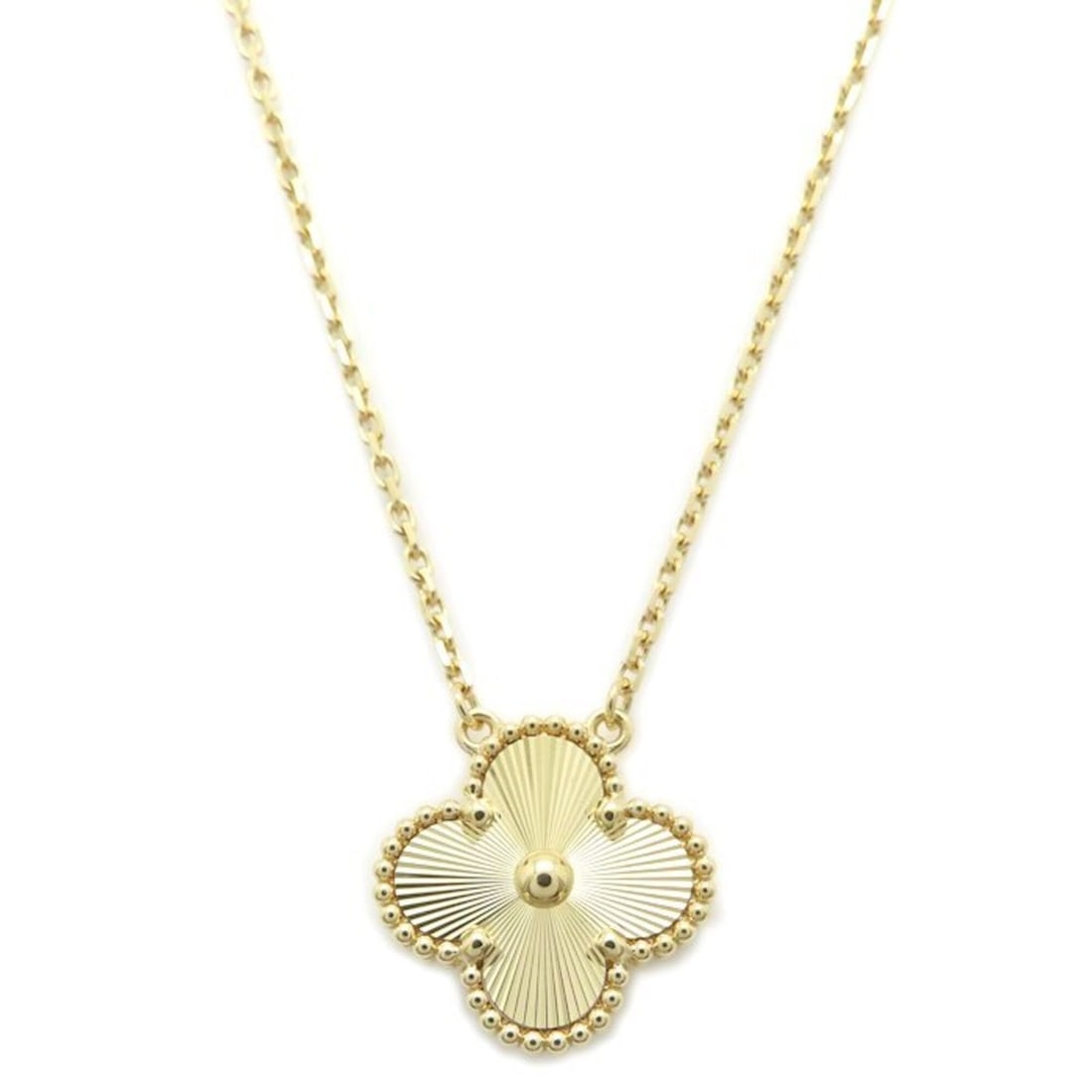 Van Cleef & Arpels Vintage Alhambra Necklace, Guilloché, 18K Yellow Gold, Women's, VCARP4KL00: --- Catalog ---Category: SizeWeight: 6.6g / 0.23oz.Pendant Size: 15mm x 15mm / 0.59'' x 0.59''Neck Circumference: 37.5 cm - 42 cm / 14.76'' - 16.53''Category: DesignGender: WomenSeason: VintageMateria